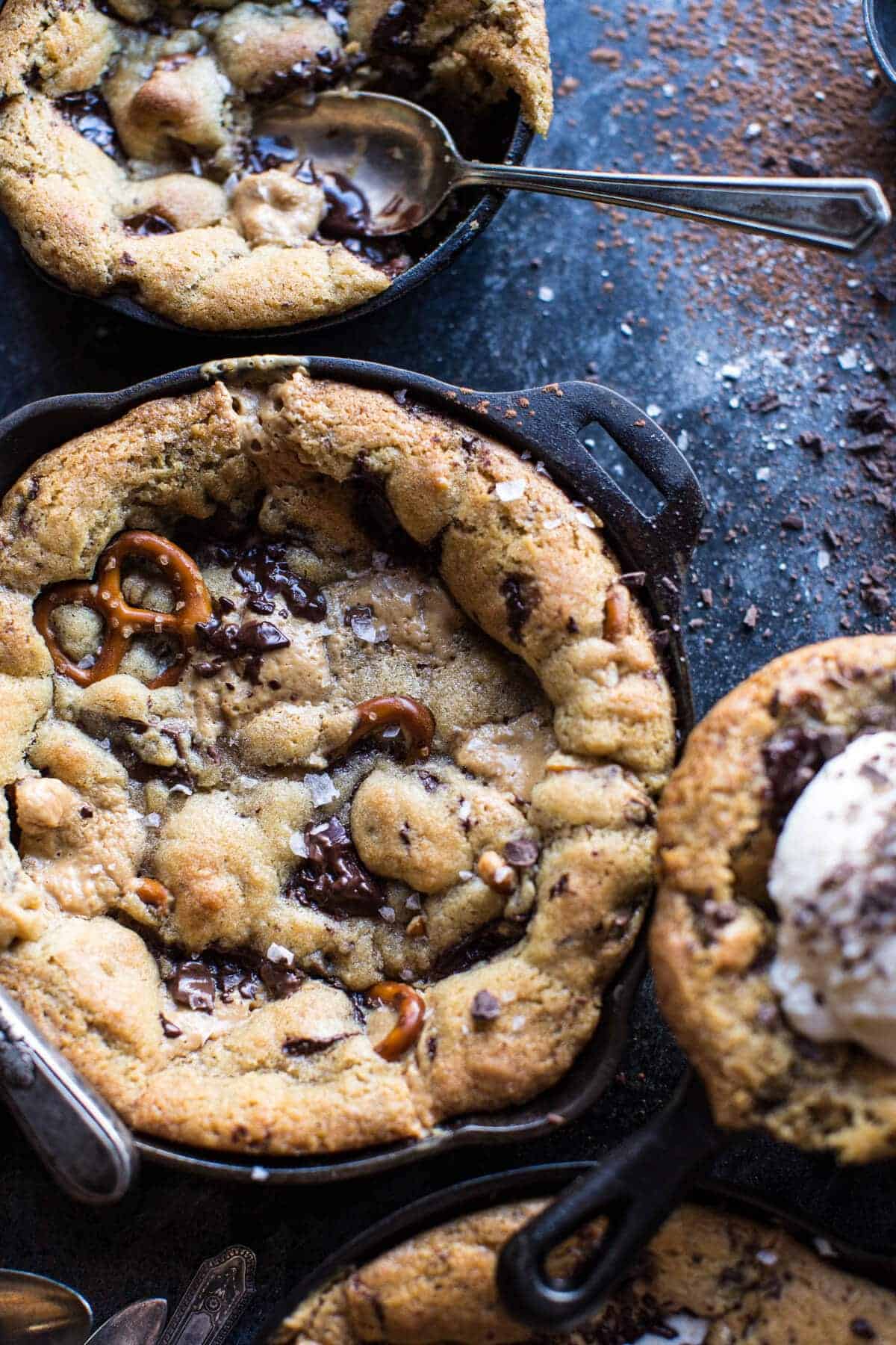 Secret Ingredient Peanut Butter Stuffed Chocolate Chip Skillet Cookie | halfbakedharvest.com @hbharvest