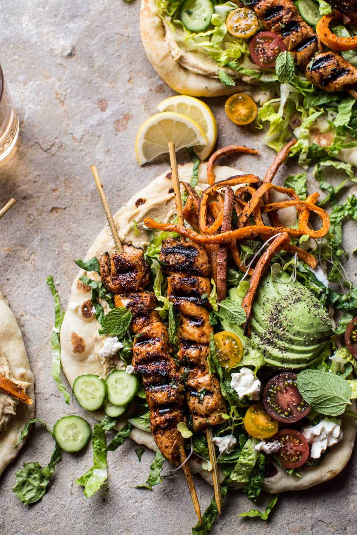 Chicken Shawarma Naan Salad with Sweet Potato Fries | halfbakedharvest.com @hbharvest