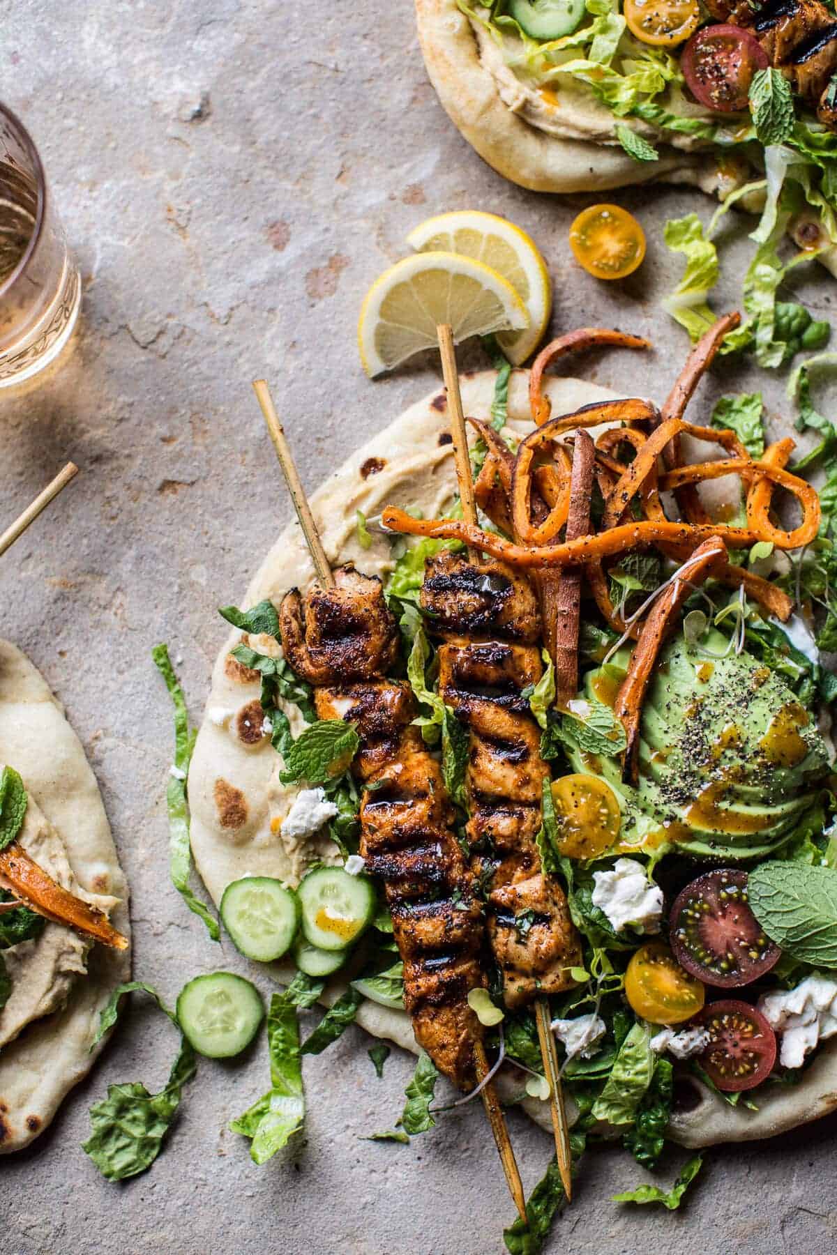 Chicken Shawarma Naan Salad with Sweet Potato Fries | halfbakedharvest.com @hbharvest