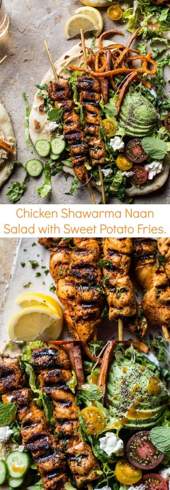 Chicken Shawarma Naan Salad with Sweet Potato Fries | halfbakedharvest.com @hbharvest