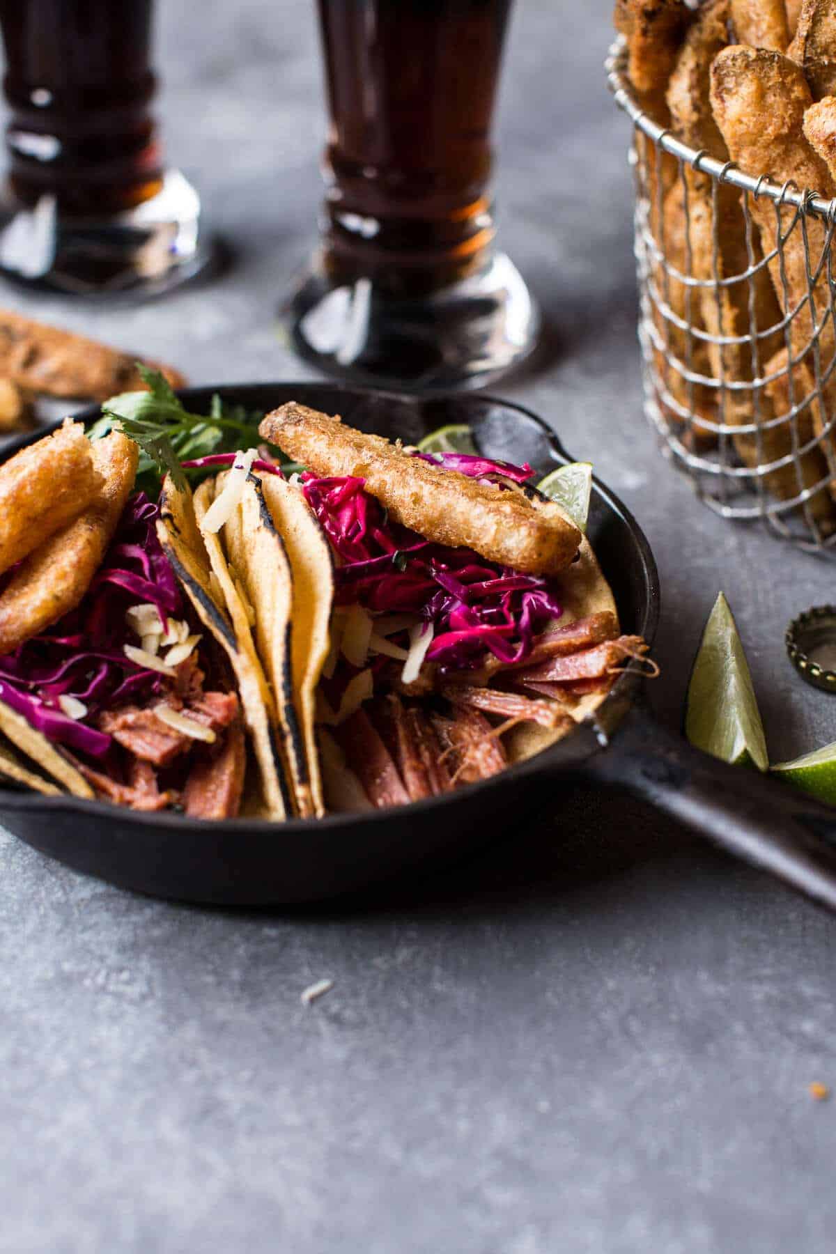 Corned Beef Tacos with Beer Battered Fries | halfbakedharvest.com @hbharvest