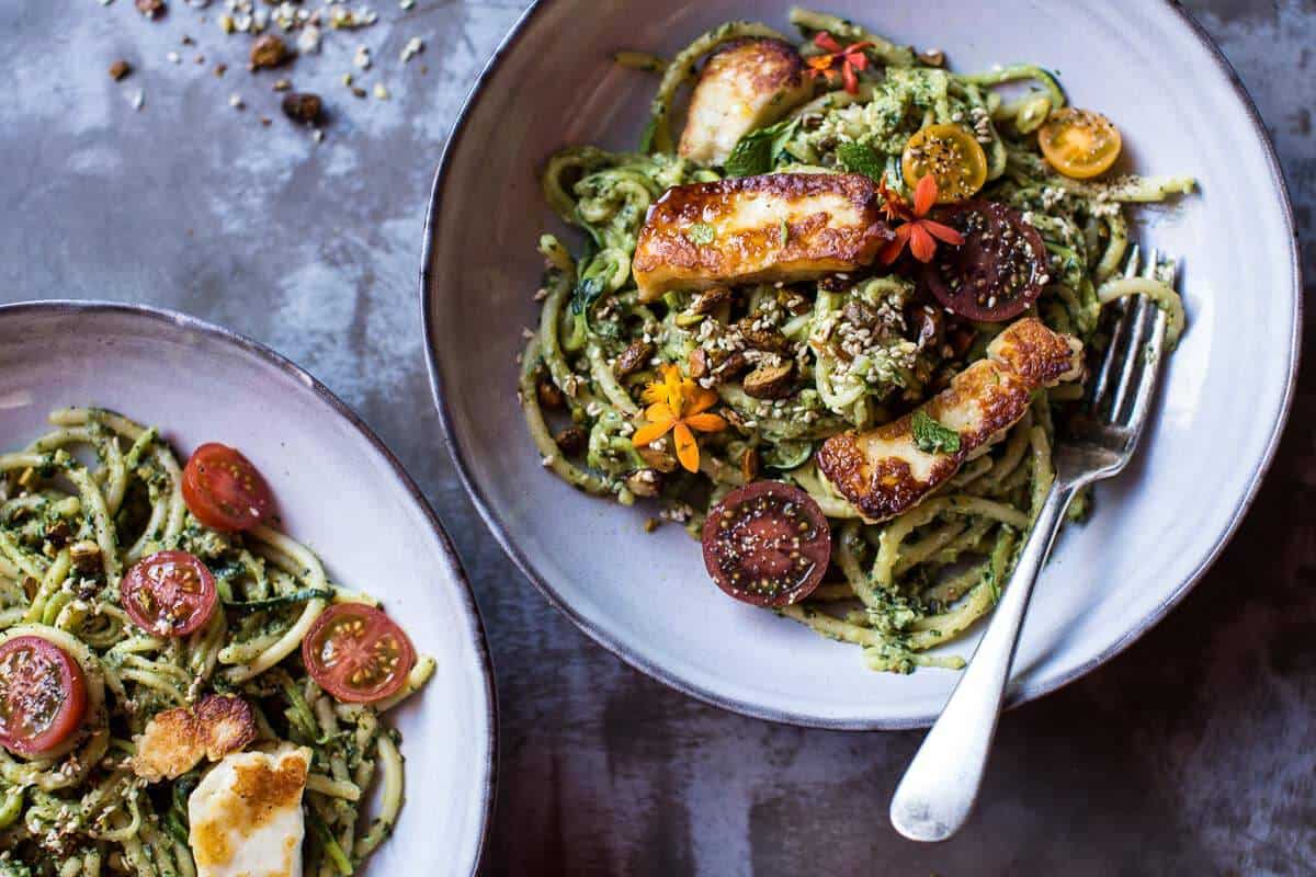  Green Goddess Zucchini Pasta with Fried Halloumi | halfbakedharvest.com @hbharvest