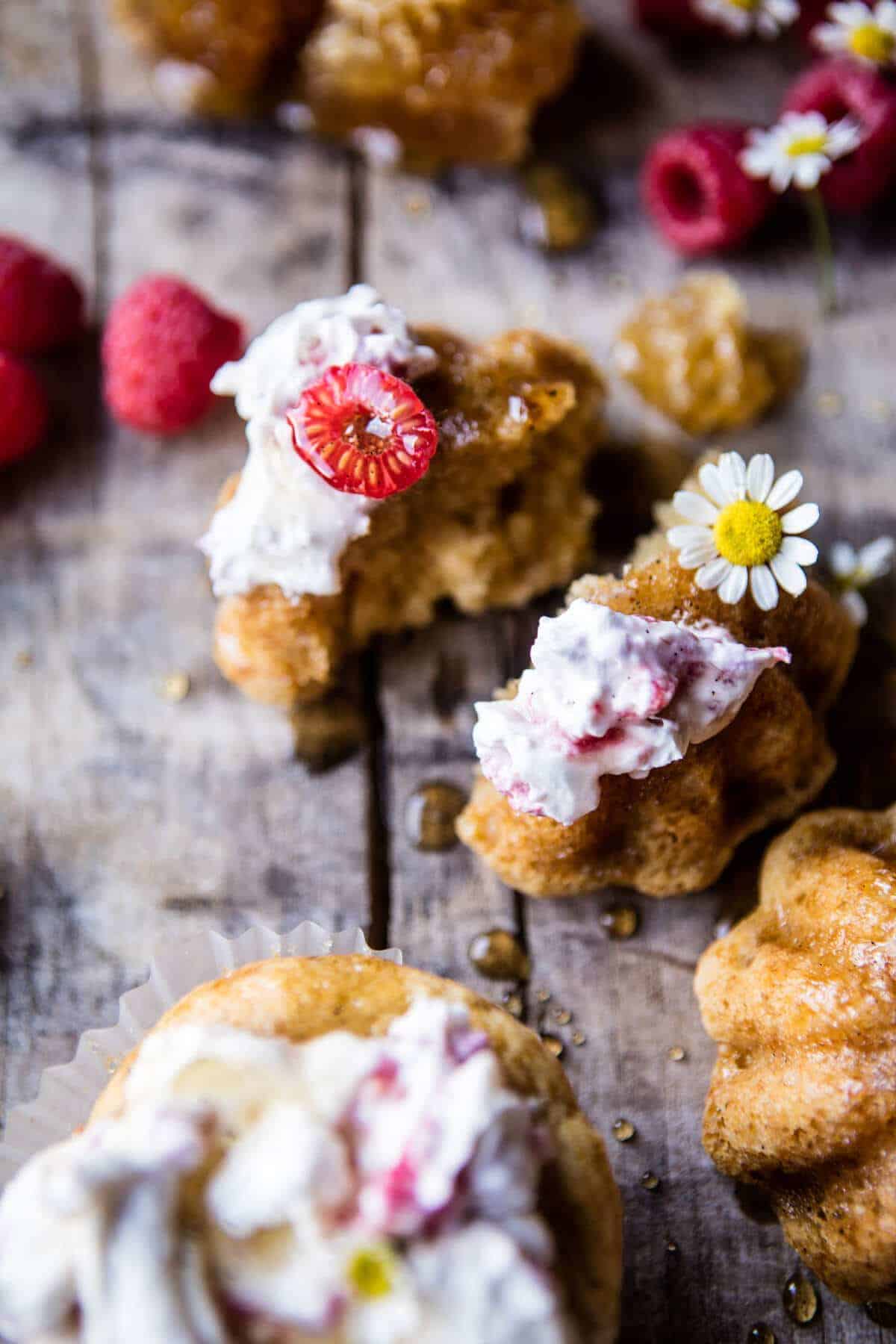 Salted Chamomile Honey Cakes with Raspberry Ripple Cream | halfbakedharvest.com @hbharvest