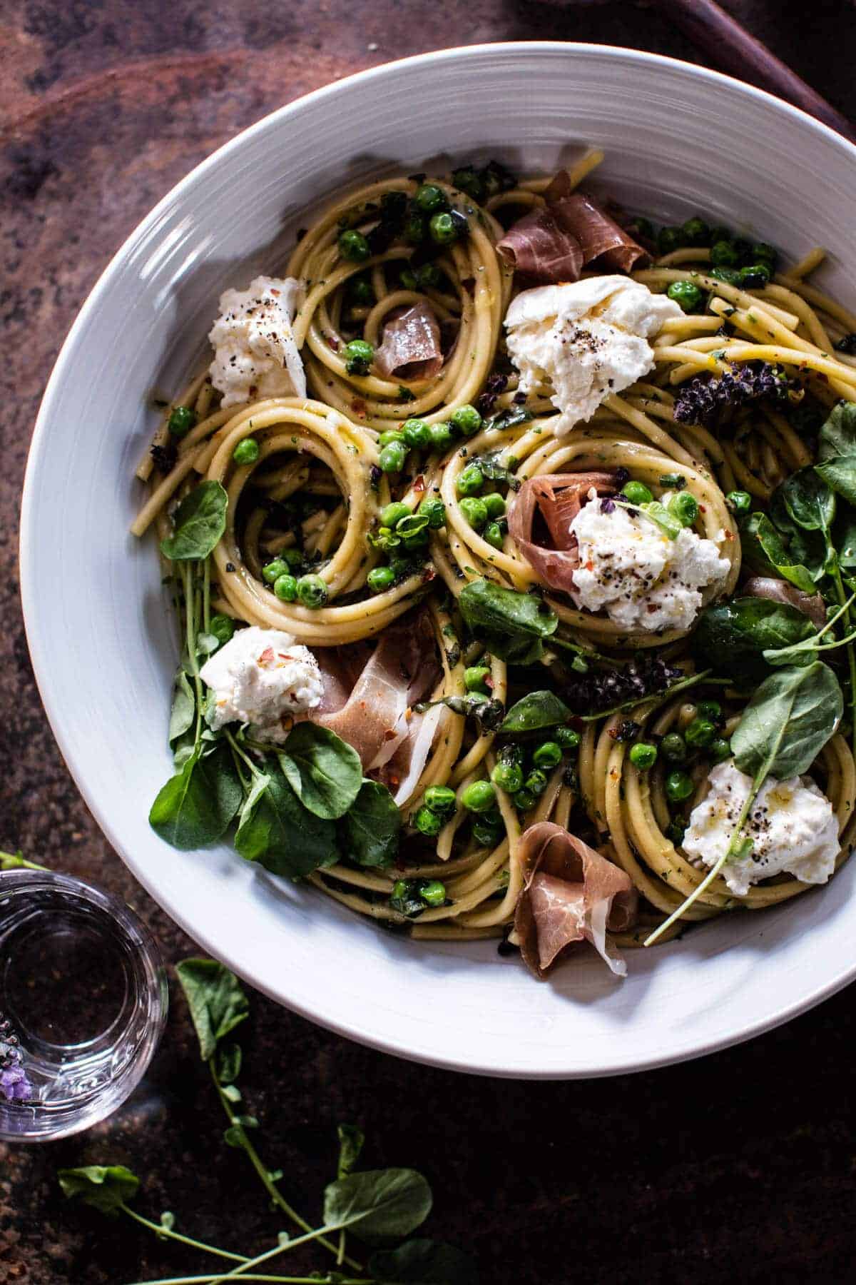 Simple Buttery Spring Pea and Burrata Pasta with Prosciutto | halfbakedharvest.com @hbharvest