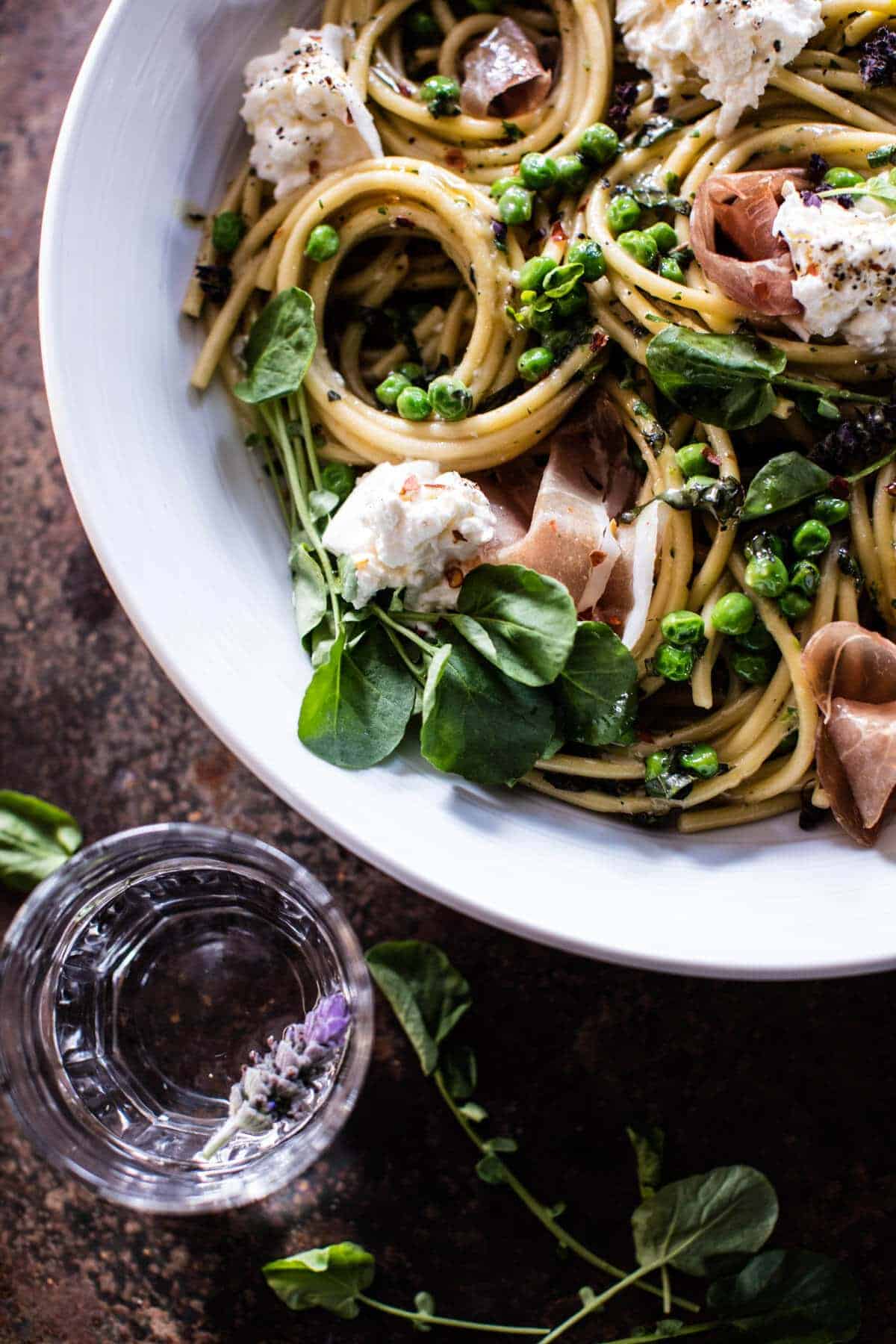 Simple Buttery Spring Pea and Burrata Pasta with Prosciutto | halfbakedharvest.com @hbharvest