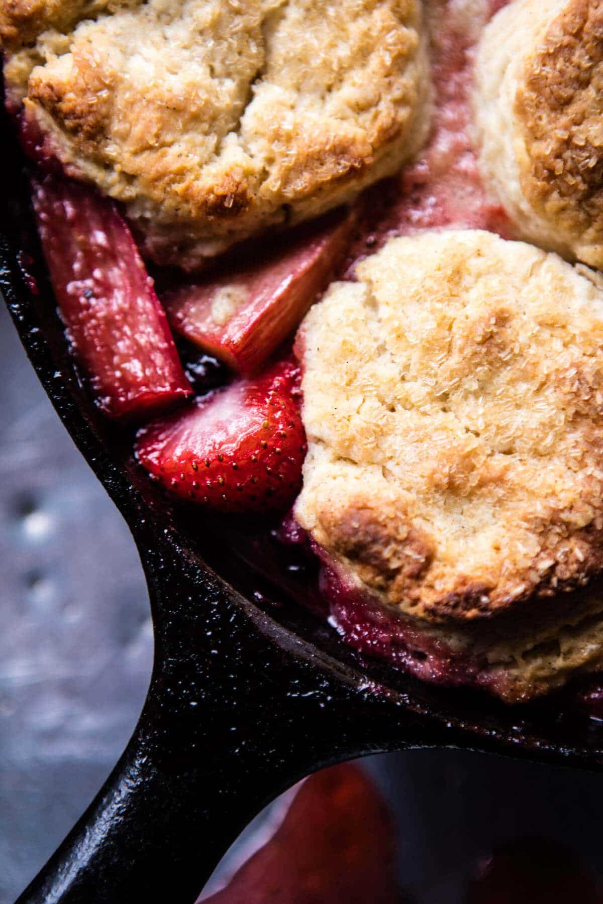 Strawberry Rhubarb Cobbler with Honey Butter Biscuits | halfbakedharvest.com @hbharvest
