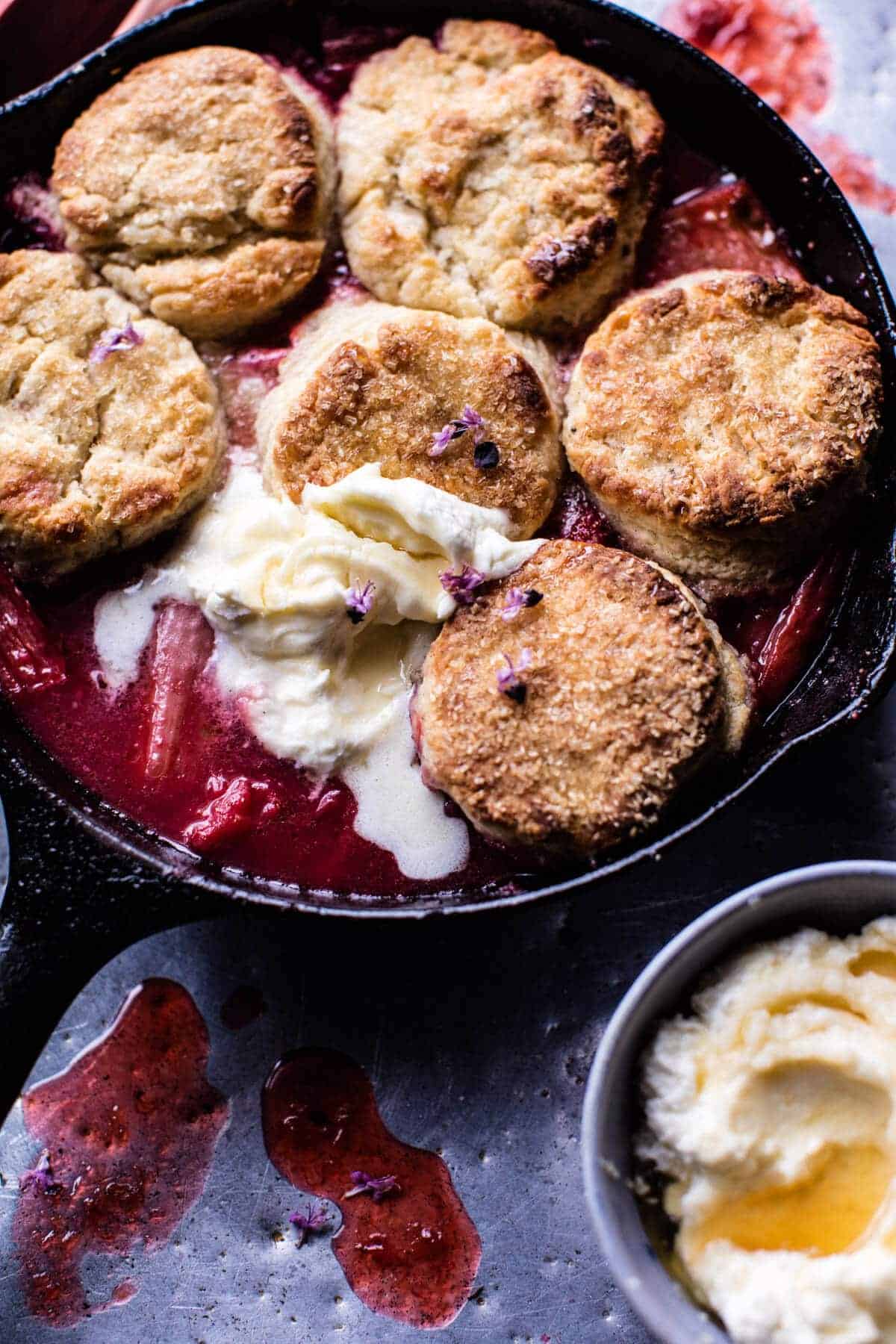 Strawberry Rhubarb Cobbler with Honey Butter Biscuits | halfbakedharvest.com @hbharvest