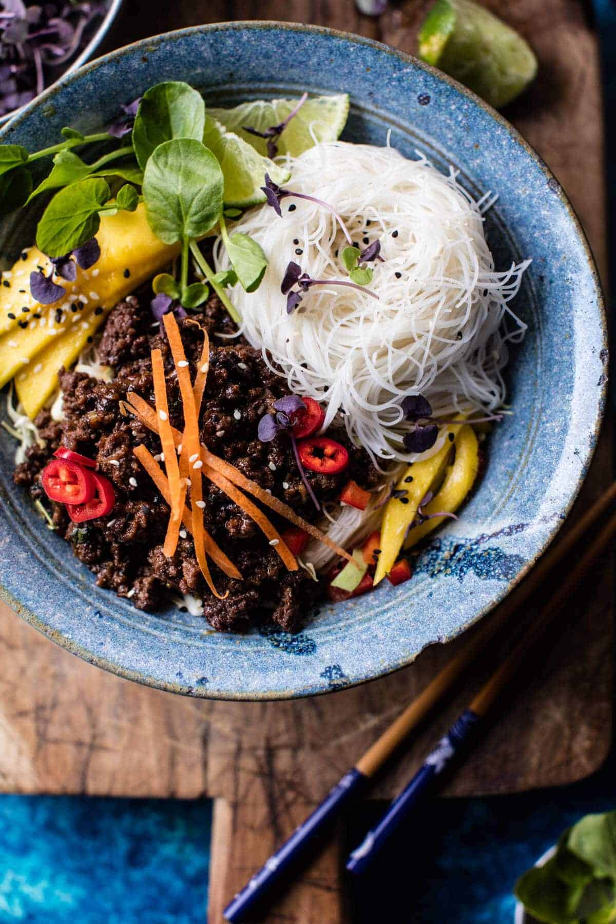 30 Minute Asian Basil Beef and Mango Noodle Salad | halfbakedharvest.com @hbharvest