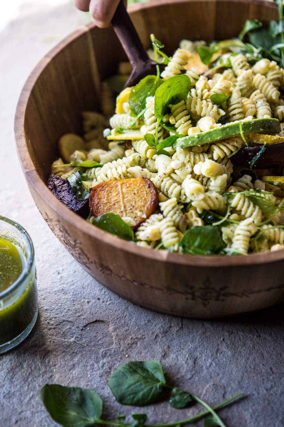 Basil Goat Cheese Pasta Salad | halfbakedharvest.com @hbharvest