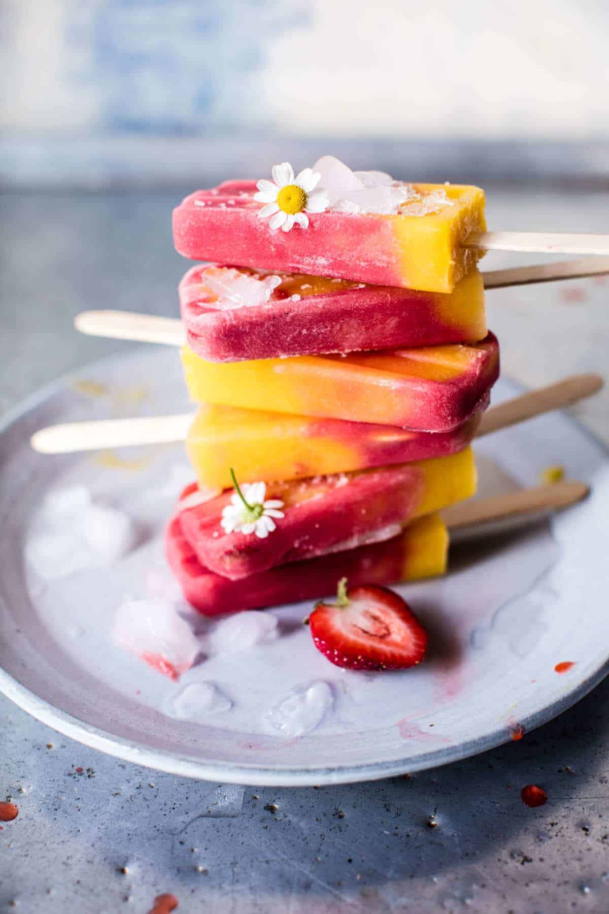 Three Ingredient Strawberry Mango Popsicles | halfbakedharvest.com @hbharvest