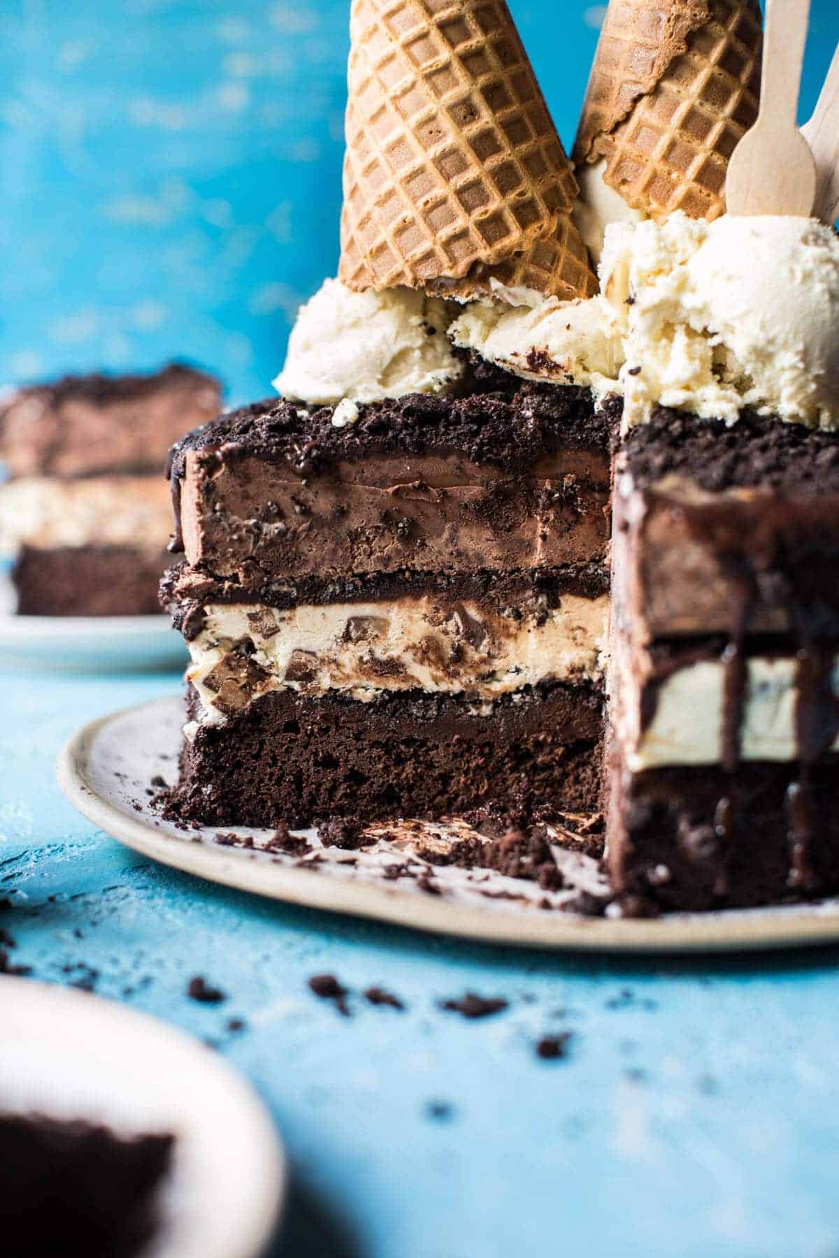 Triple Layer Chocolate Fudge Ice Cream Cake | halfbakedharvest.com @hbharvest