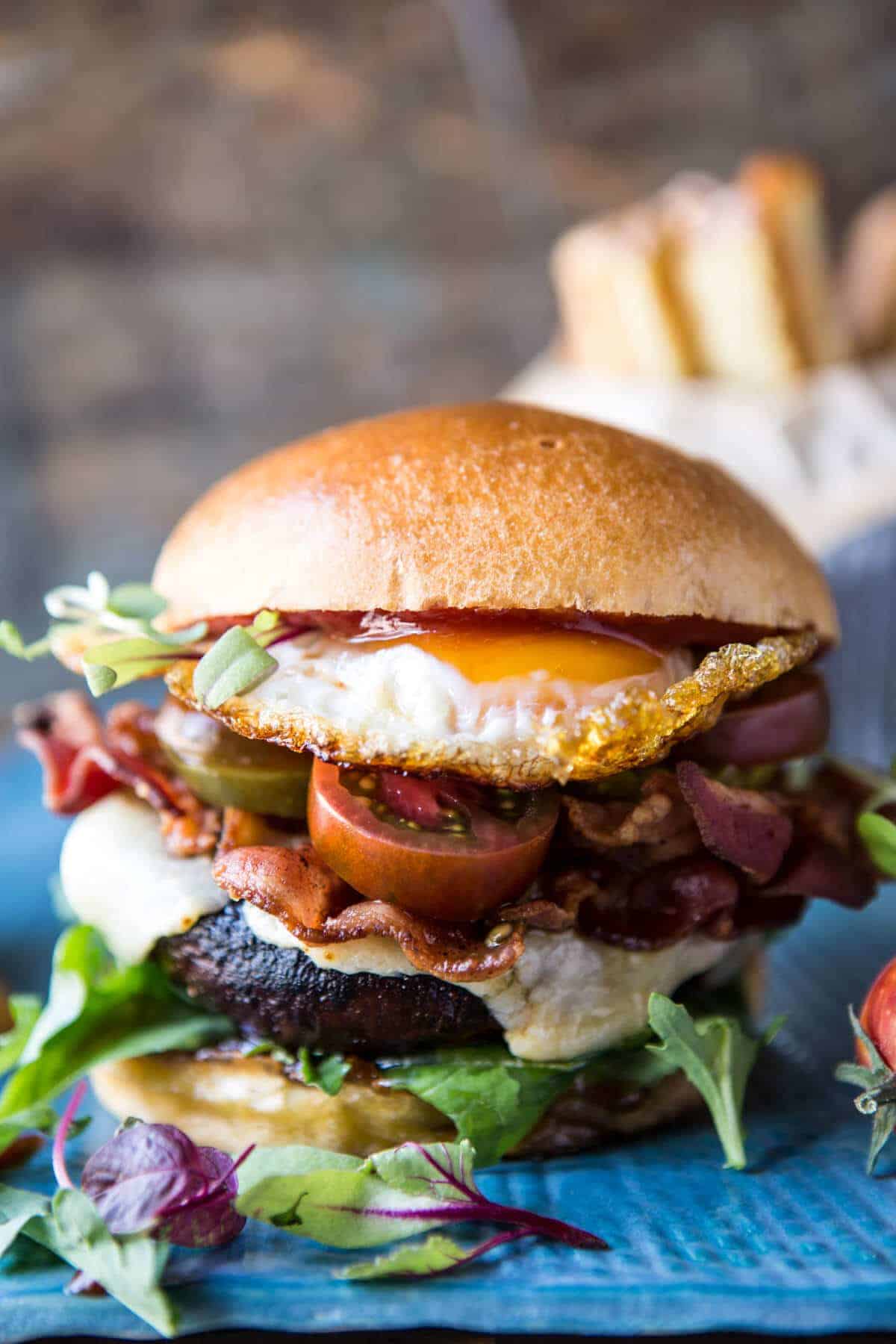 Cheddar Bacon Portobello Mushroom Burger | halfbakedharvest.com @hbharvest