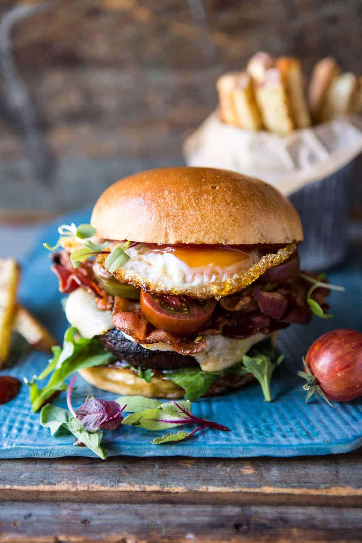 Cheddar Bacon Portobello Mushroom Burger | halfbakedharvest.com @hbharvest