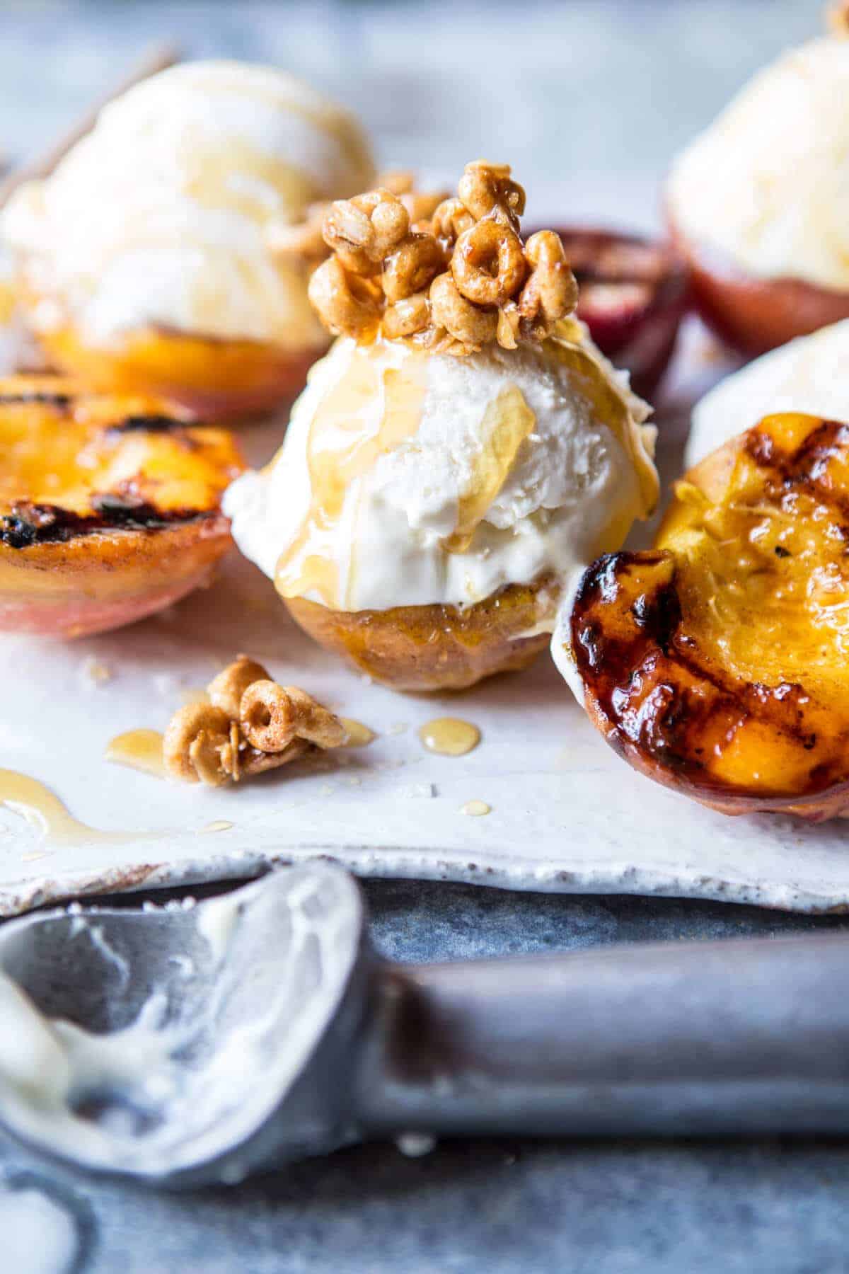Cinnamon Grilled Peaches with Mascarpone Ice Cream | halfbakedharvest.com @hbharvest