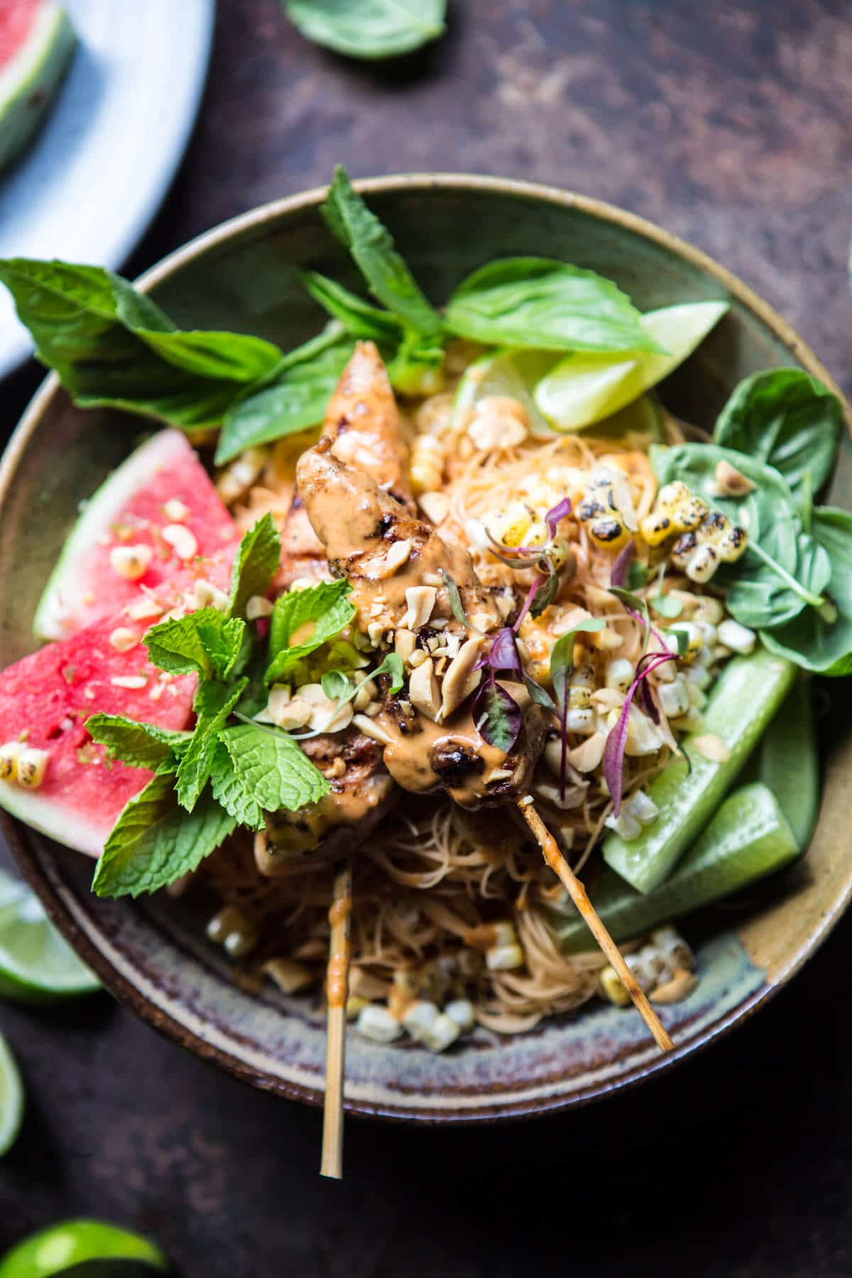 Thai Peanut Chicken Noodles with Charred Corn + Lime Watermelon | halfbakedharvest.com @hbharvest