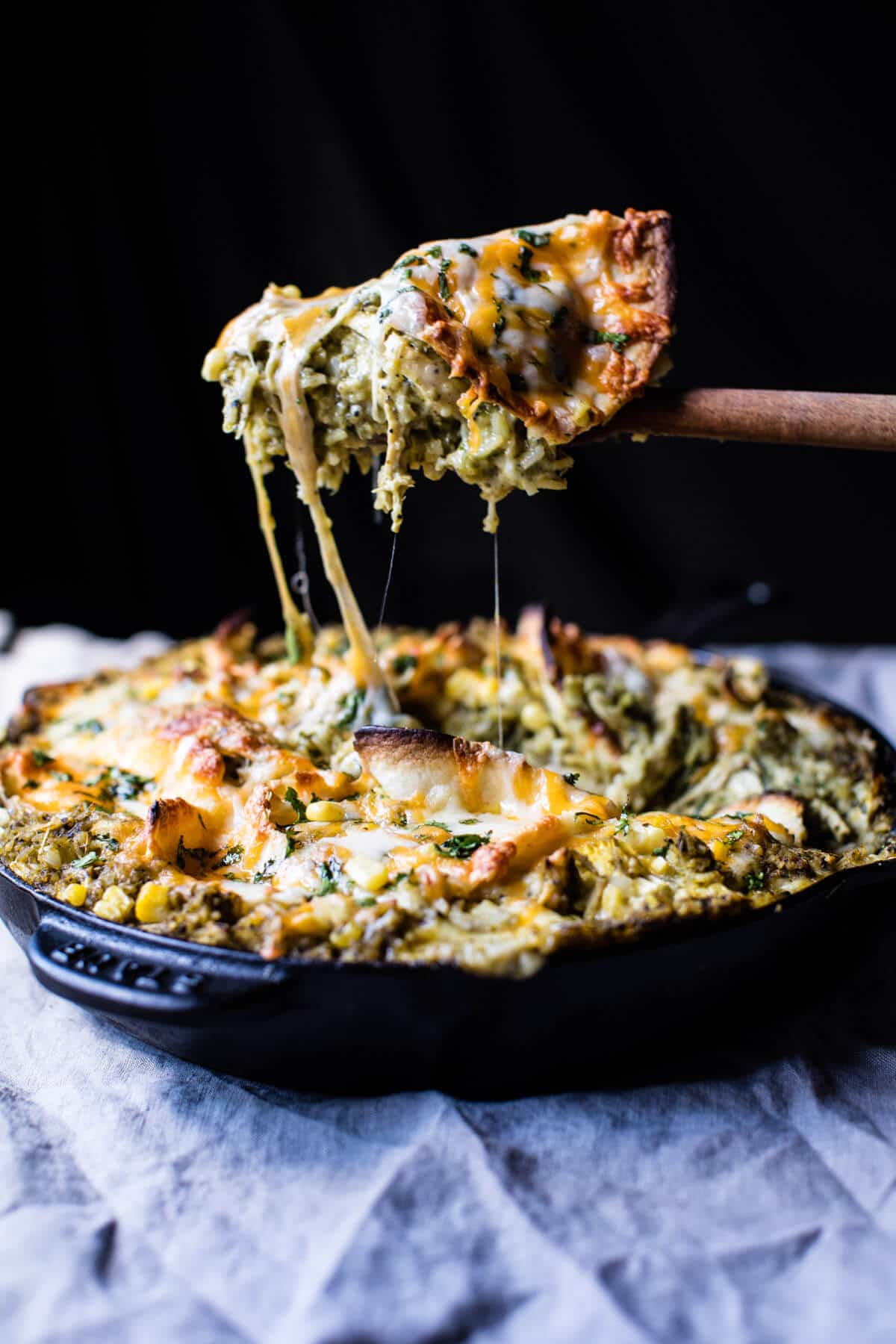 Skillet Salsa Verde Chicken Tortilla Rice Bake | halfbakedharvest.com @hbharvest