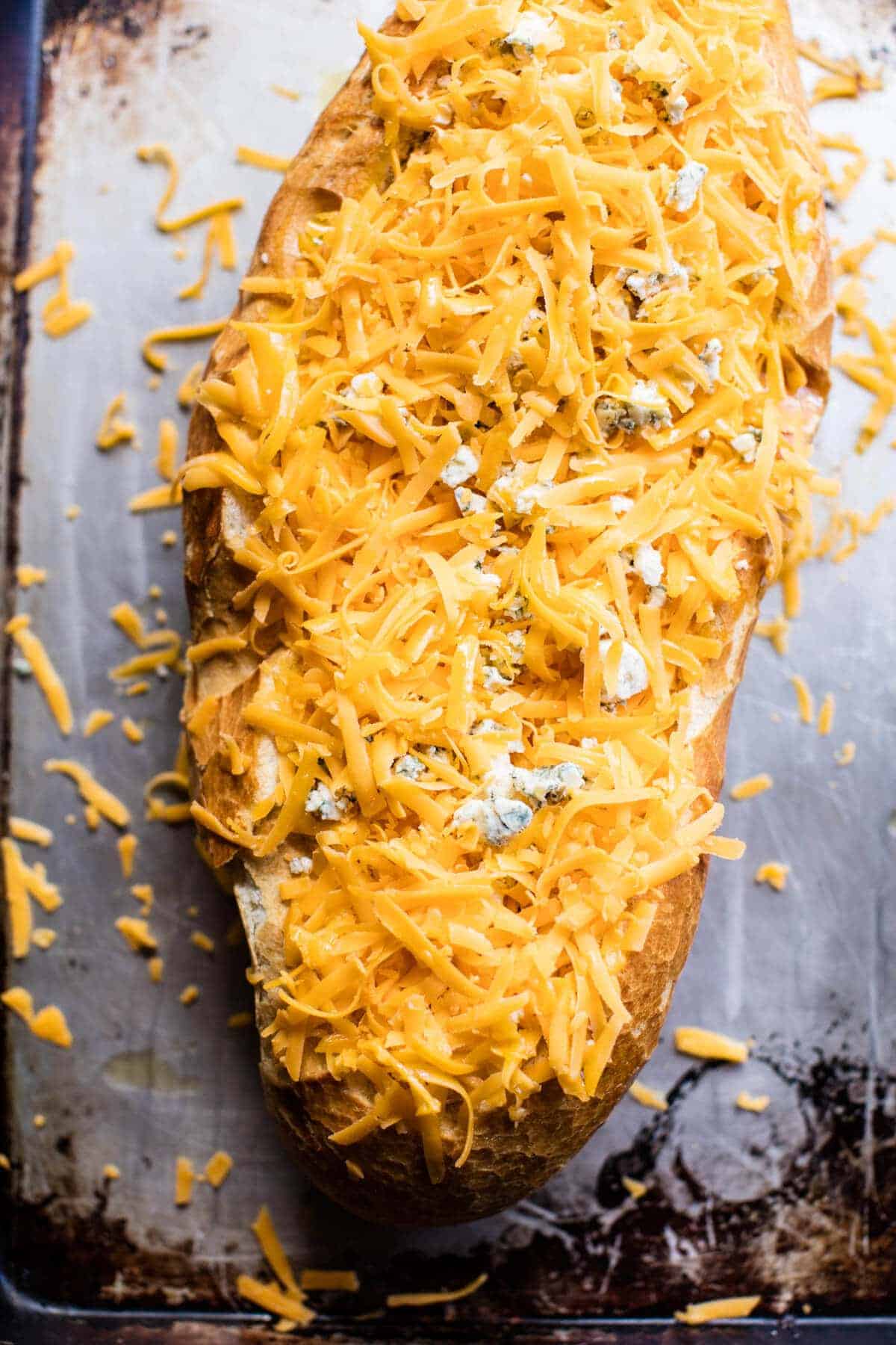 Cheesy Buffalo Chicken French Bread | halfbakedharvest.com @hbharvest