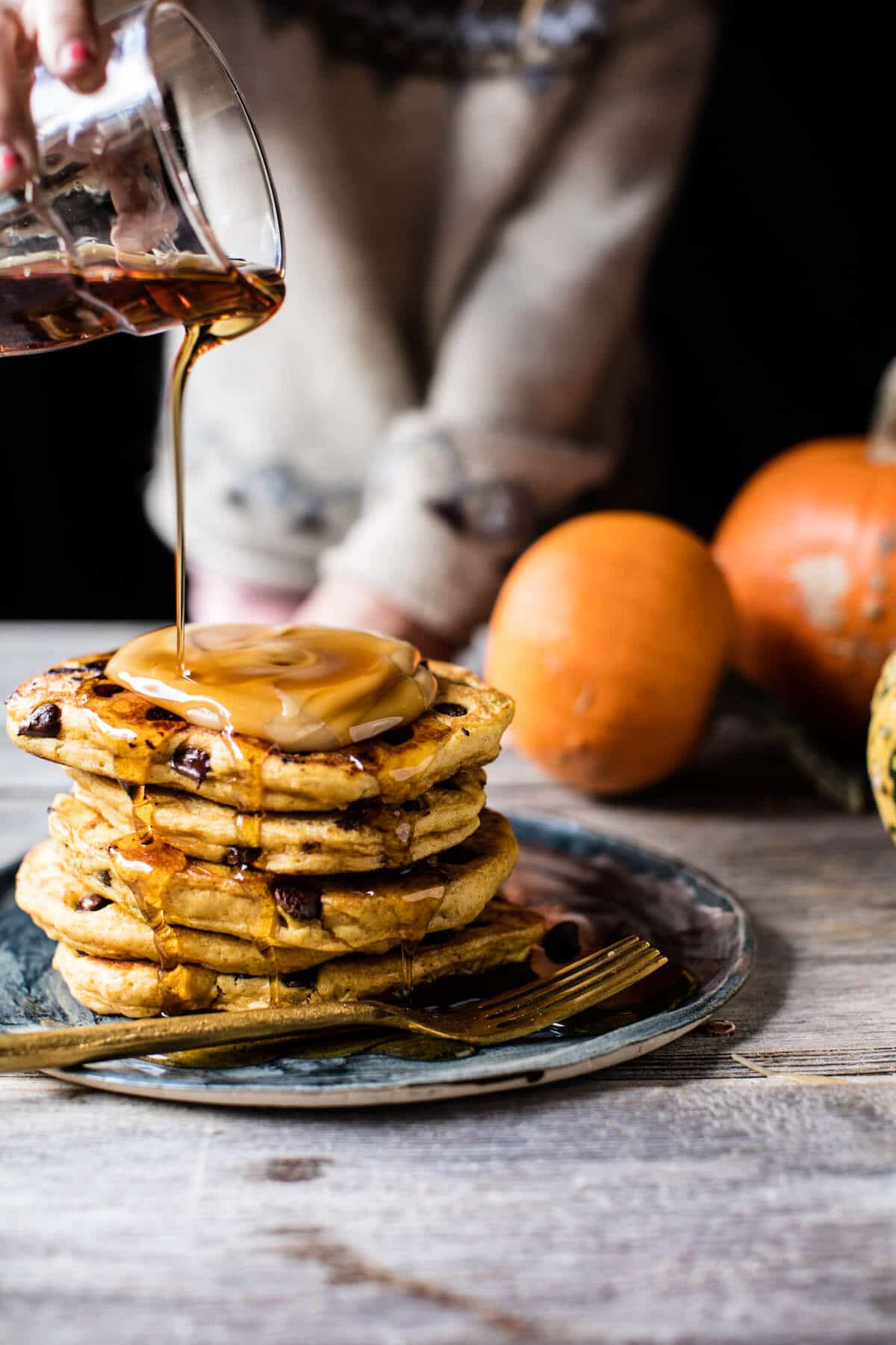 Chocolate Chip Pumpkin Pancakes with Whipped Maple Butter | halfbakedharvest.com @hbharvest
