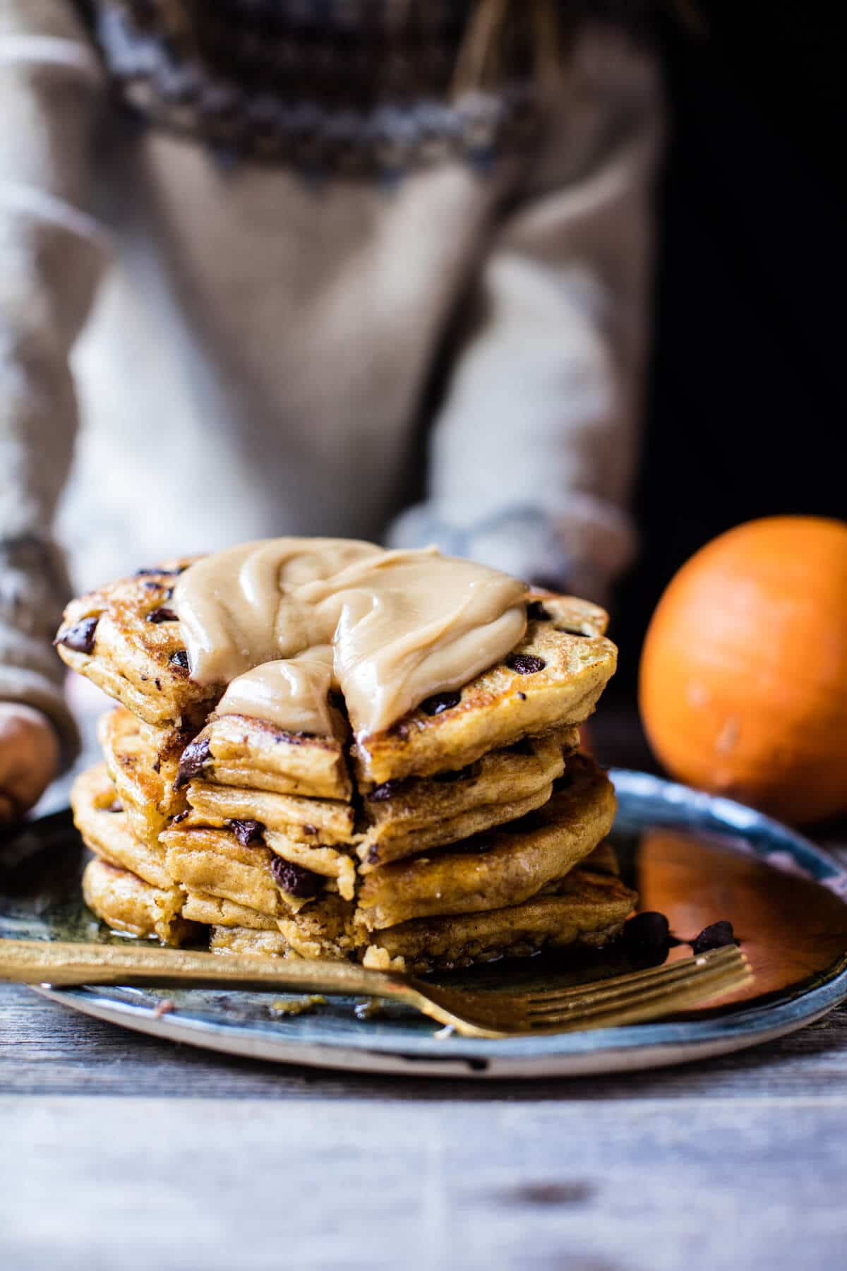Chocolate Chip Pumpkin Pancakes with Whipped Maple Butter | halfbakedharvest.com @hbharvest