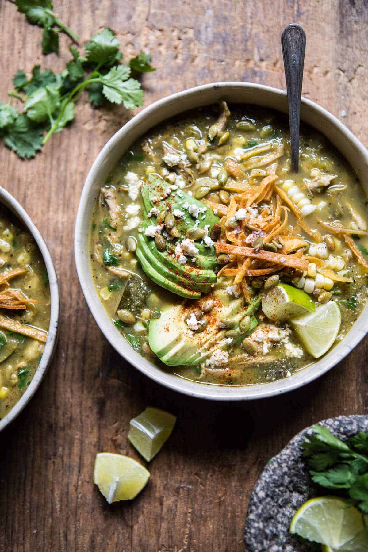 Crockpot Salsa Verde Chicken Pozole | halfbakedharvest.com @hbharvest