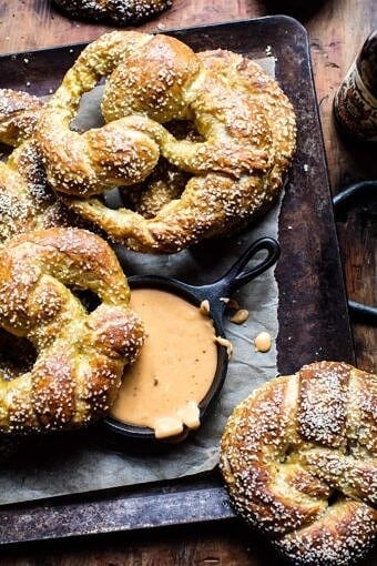 Pumpkin Beer Pretzels with Chipotle Queso | halfbakedharvest.com @hbharvest