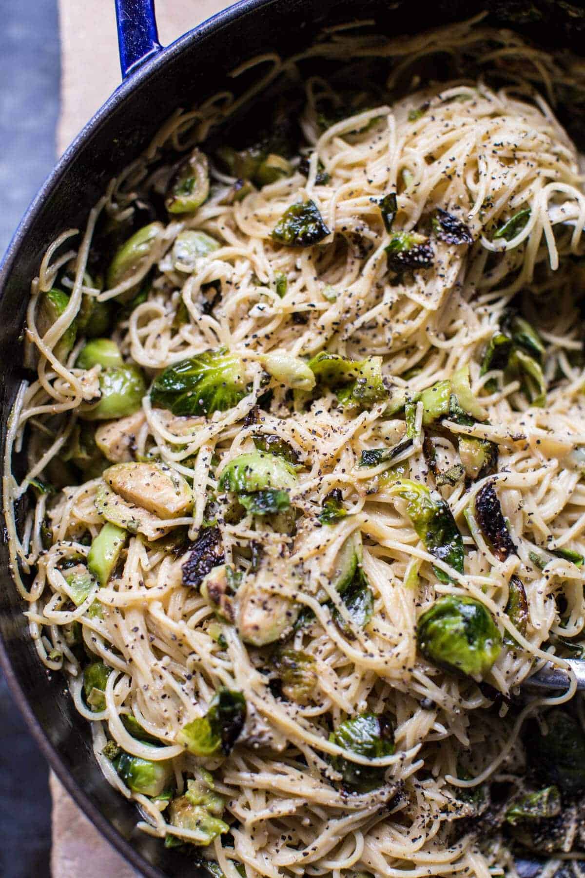 Sage Butter Lemon Roasted Chicken in Goat Milk With Brussels Sprout Pasta | halfbakedharvest.com @hbharvest