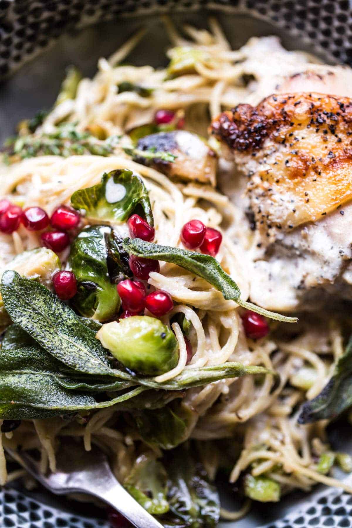 Sage Butter Lemon Roasted Chicken in Goat Milk With Brussels Sprout Pasta | halfbakedharvest.com @hbharvest