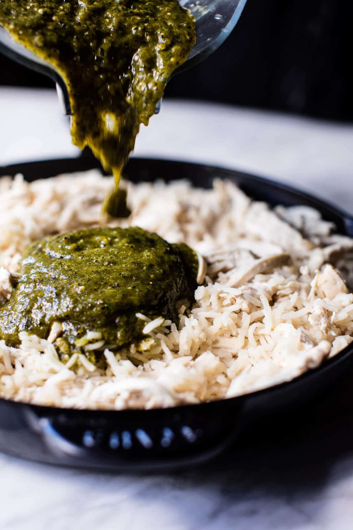 Skillet Salsa Verde Chicken Tortilla Rice Bake | halfbakedharvest.com @hbharvest