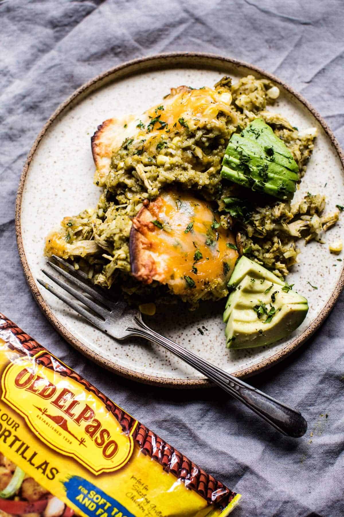 Skillet Salsa Verde Chicken Tortilla Rice Bake | halfbakedharvest.com @hbharvest