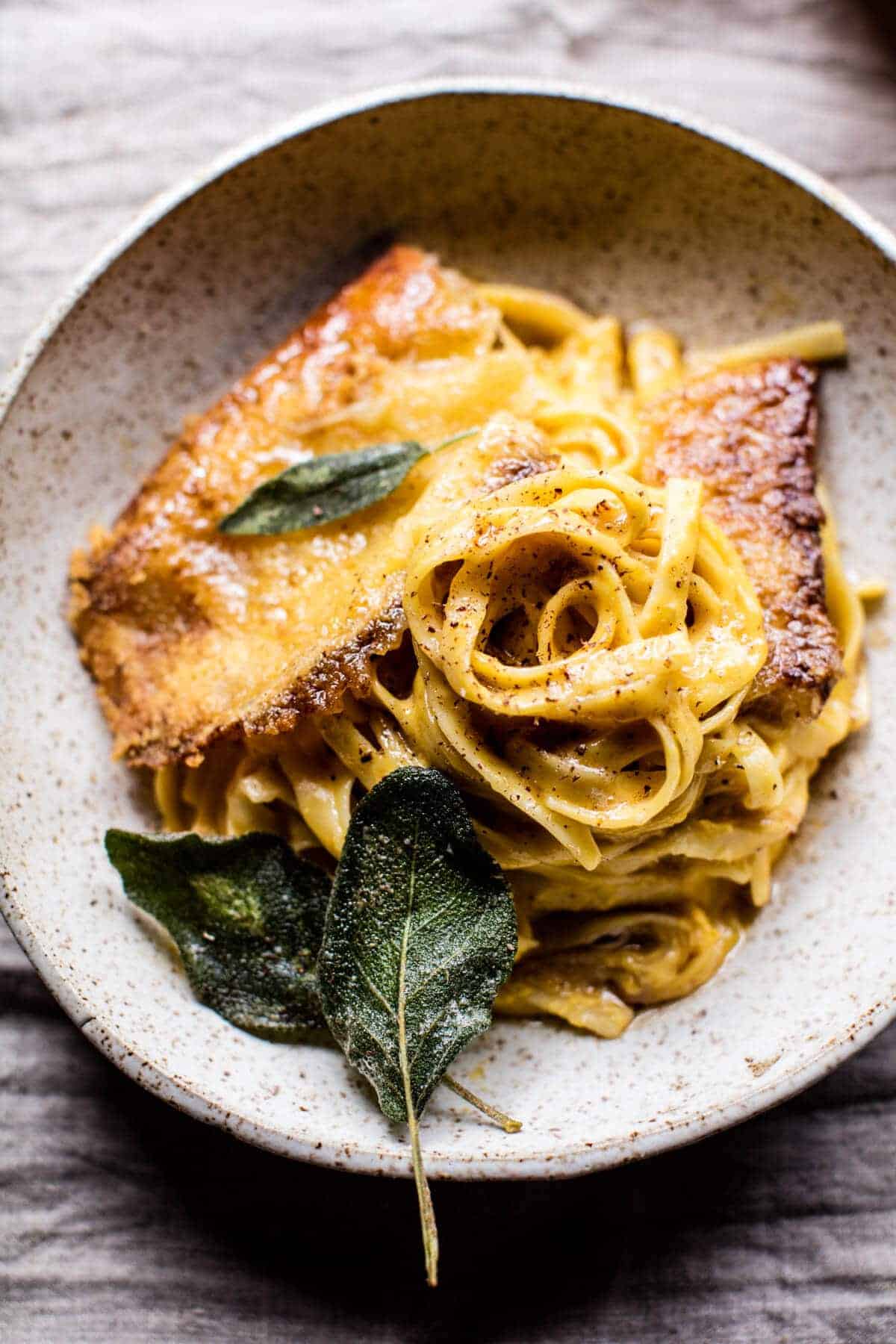 Brown Butter Pumpkin Fettuccine Alfredo with Fried Cheese | halfbakedharvest.com @hbharvest