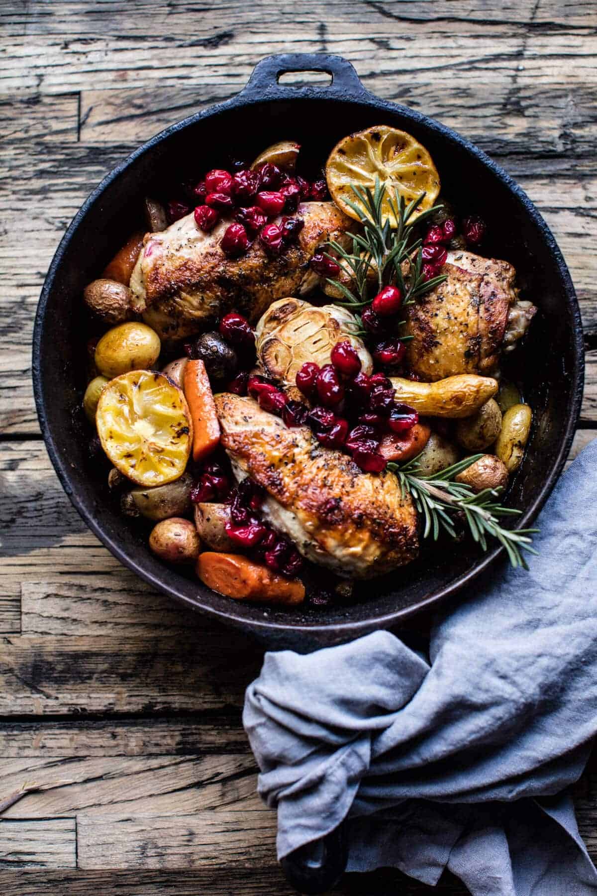 Skillet Cranberry Roasted Chicken and Potatoes | halfbakedharvest.com @hbharvest