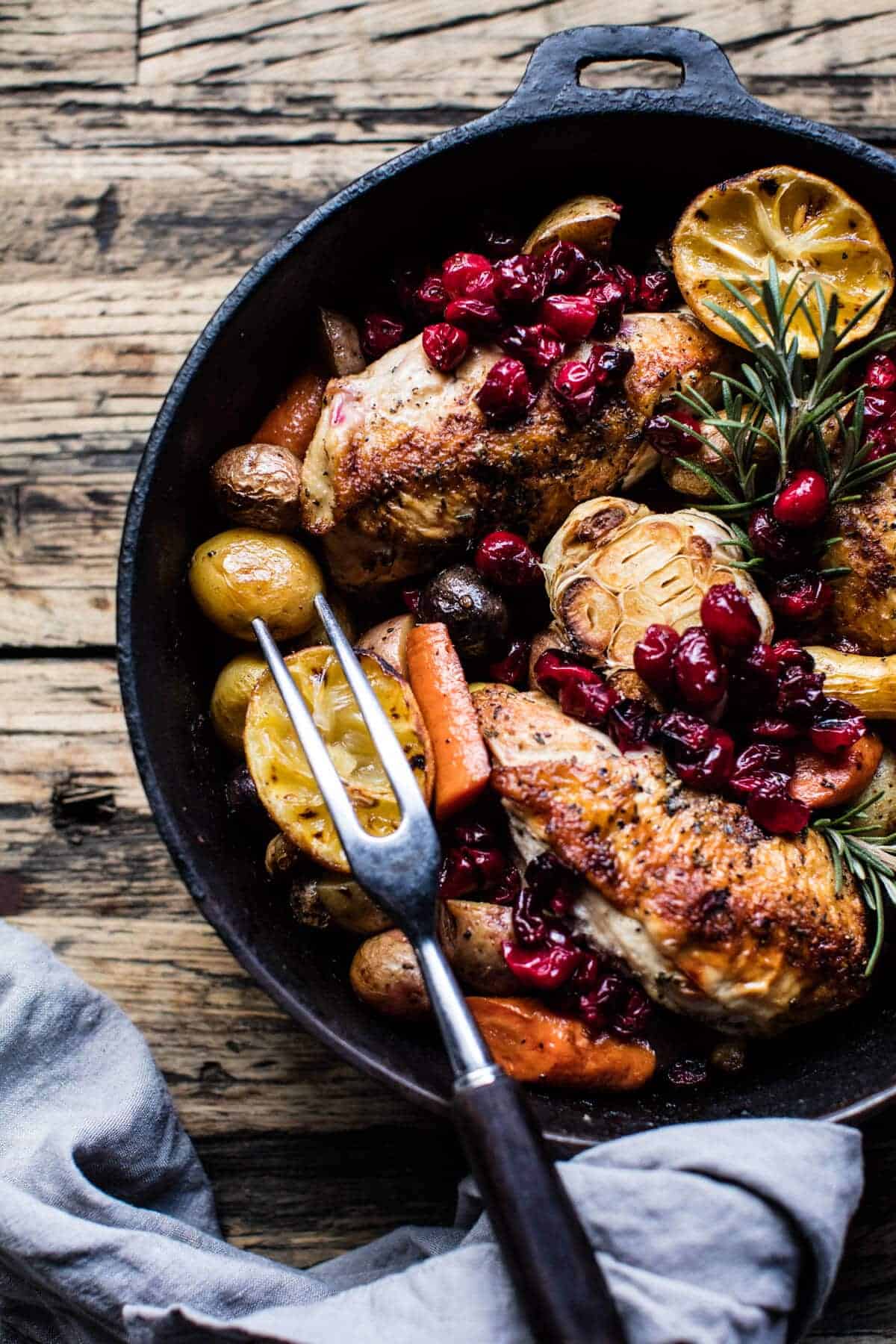 Skillet Cranberry Roasted Chicken and Potatoes | halfbakedharvest.com @hbharvest