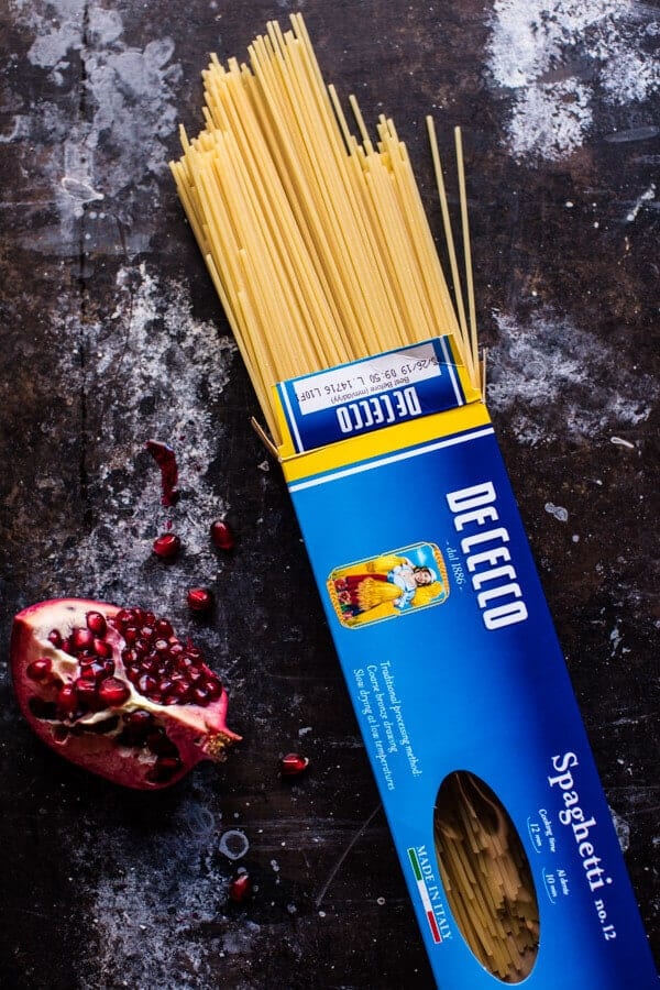 Brussels Sprout Carbonara with Pomegranate Roasted Winter Squash | halfbakedharvest.com @hbharvest