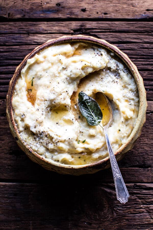 Crockpot Three Cheese Mashed Potatoes | halfbakedharvest.com @hbharvest