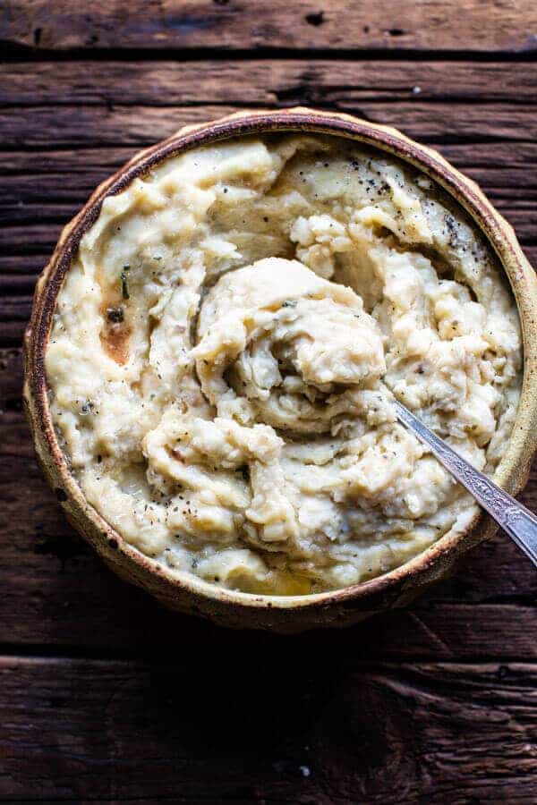 Crockpot Three Cheese Mashed Potatoes | halfbakedharvest.com @hbharvest