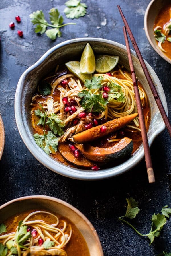 Thai Pomegranate Chicken Khao Soi Noodle Soup | halfbakedharvest.com @hbharvest