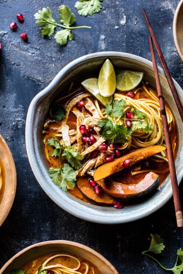 Thai Pomegranate Chicken Khao Soi Noodle Soup | halfbakedharvest.com @hbharvest