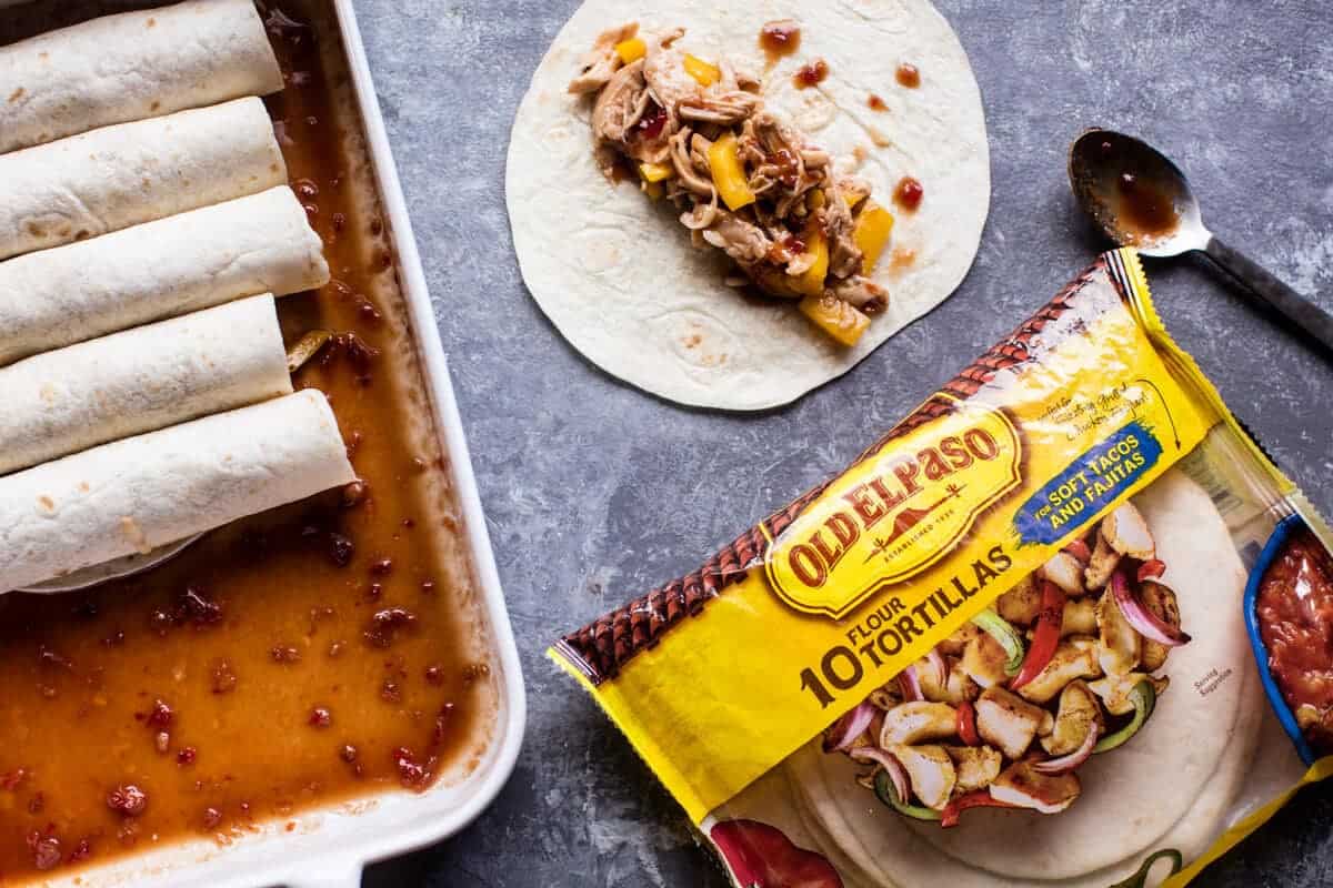 Cheesy Sweet and Sour Pomegranate Thai Chicken Enchiladas | halfbakedharvest.com @hbharvest