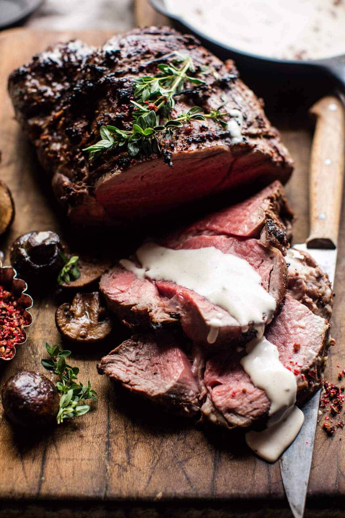 Roasted Beef Tenderloin with Mushrooms and White Wine Cream Sauce | halfbakedharvest.com @hbharvest