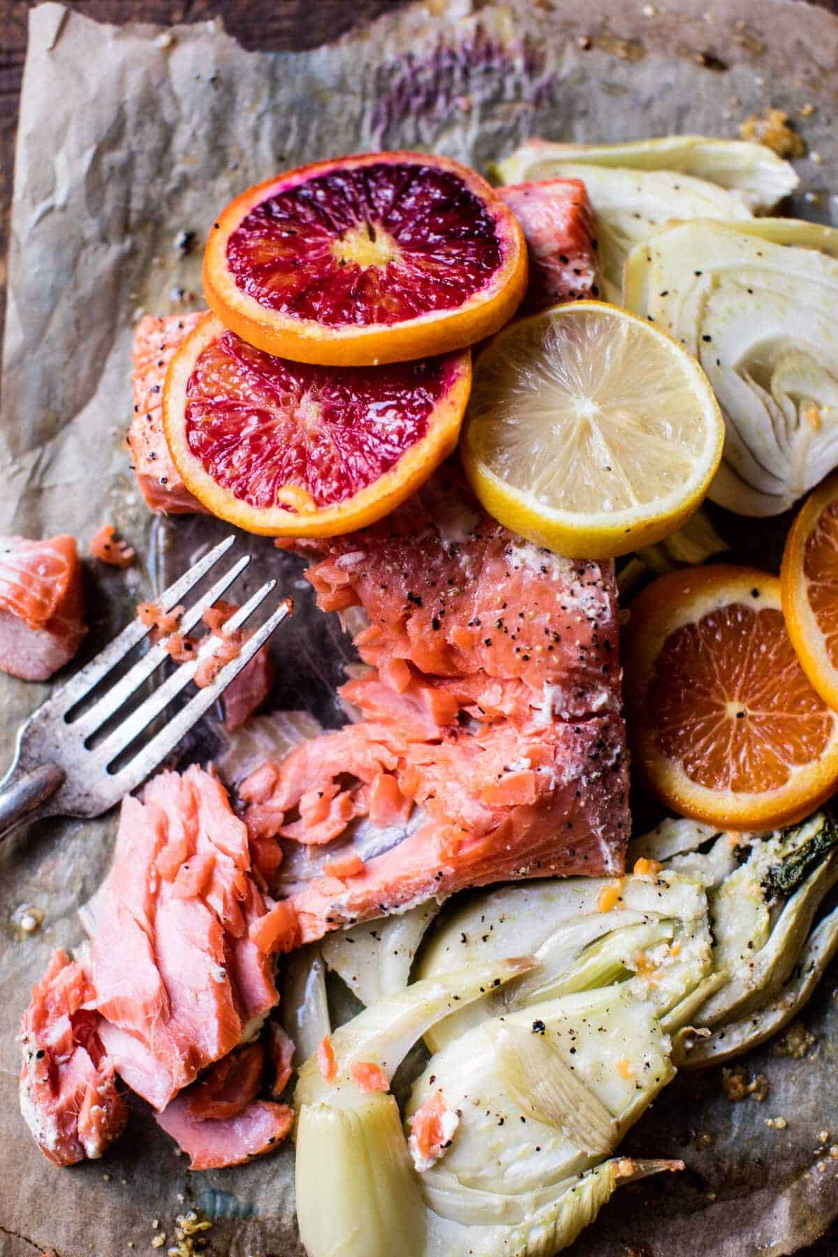 Slow Roasted Citrus Salmon with Fennel and Parmesan | halfbakedharvest.com @hbharvest