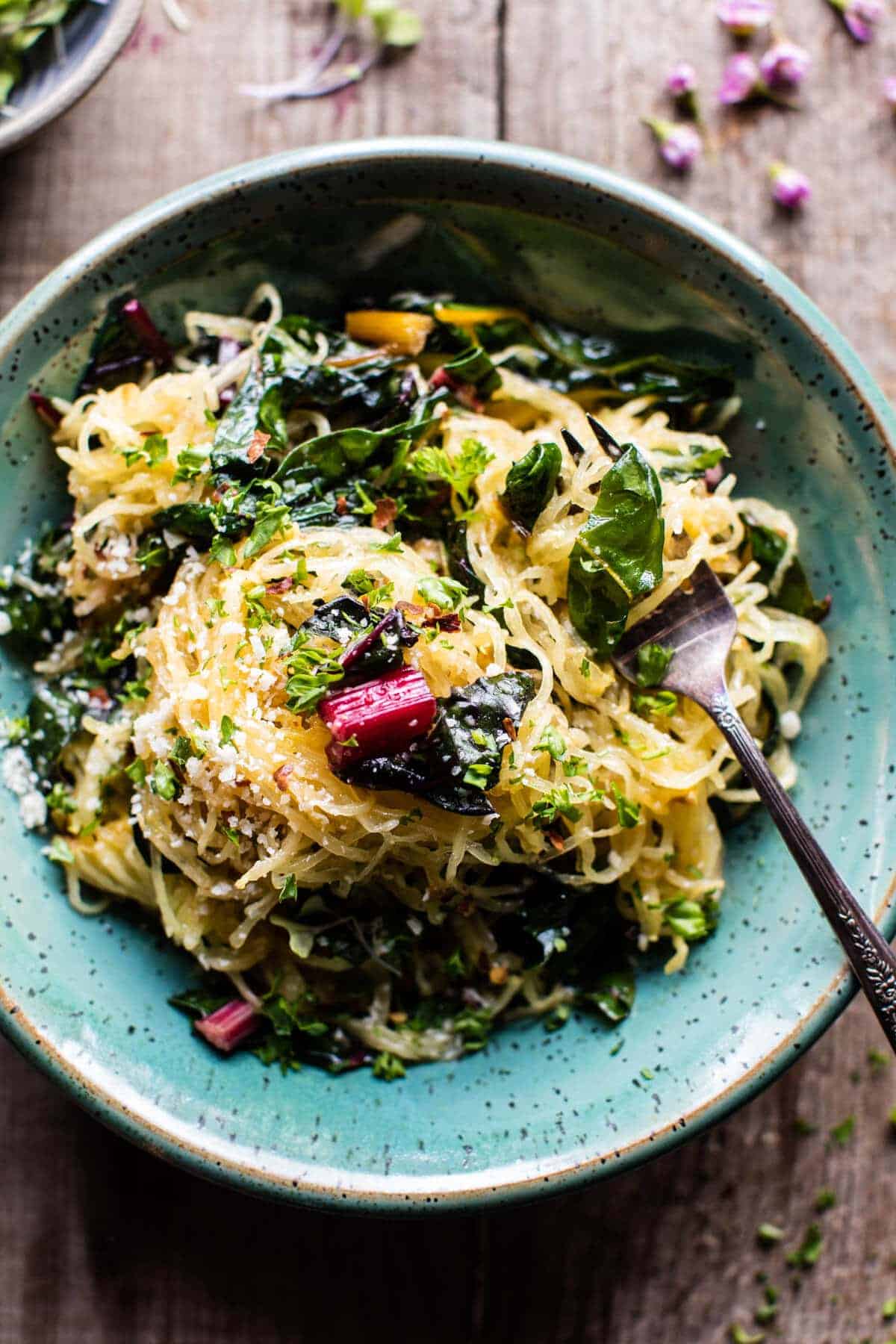 Spaghetti Squash Aglio E Olio with Rainbow Chard | halfbakedharvest.com @hbharvest