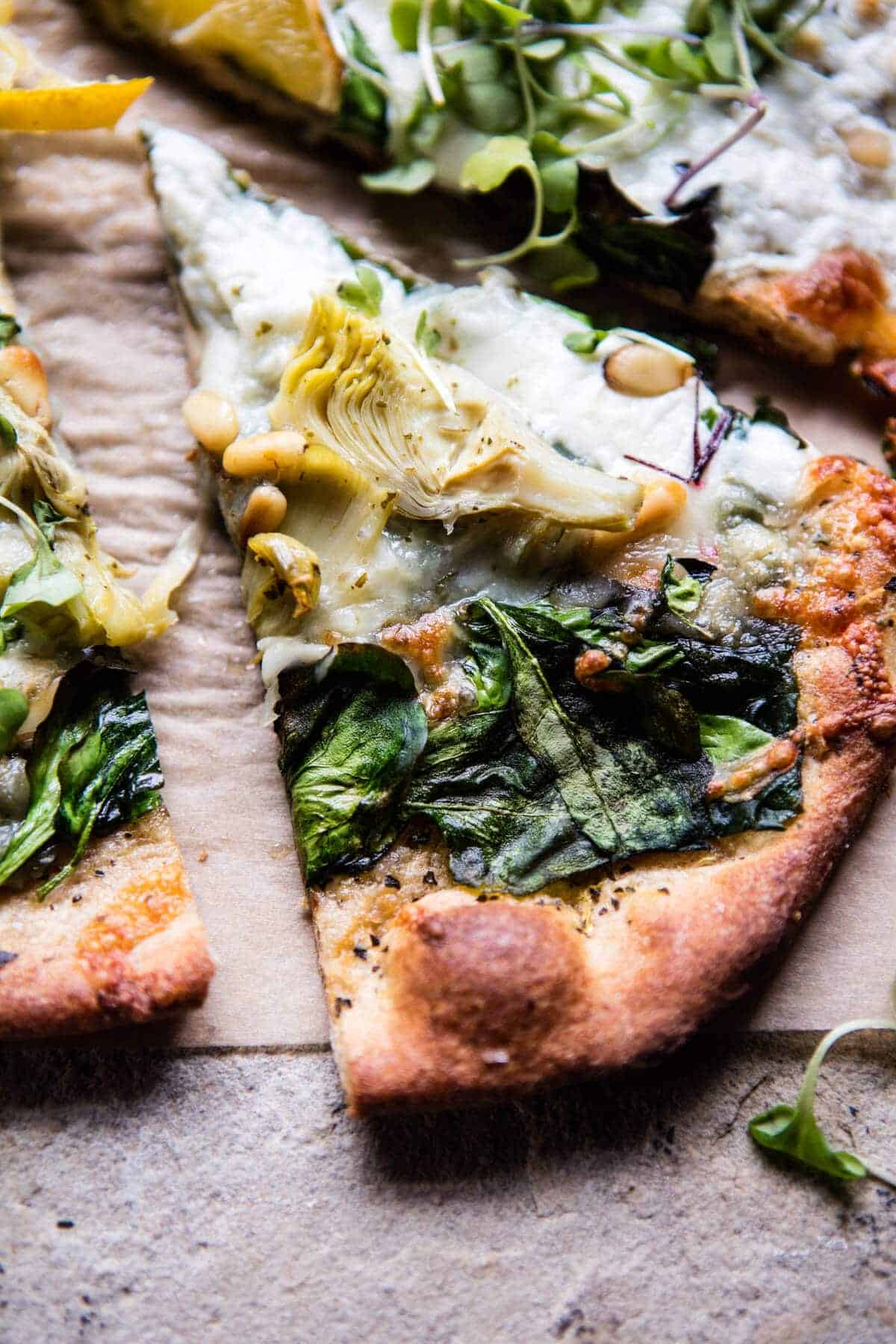 Whole Wheat Spinach and Artichoke Pizza | halfbakedharvest.com @hbharvest