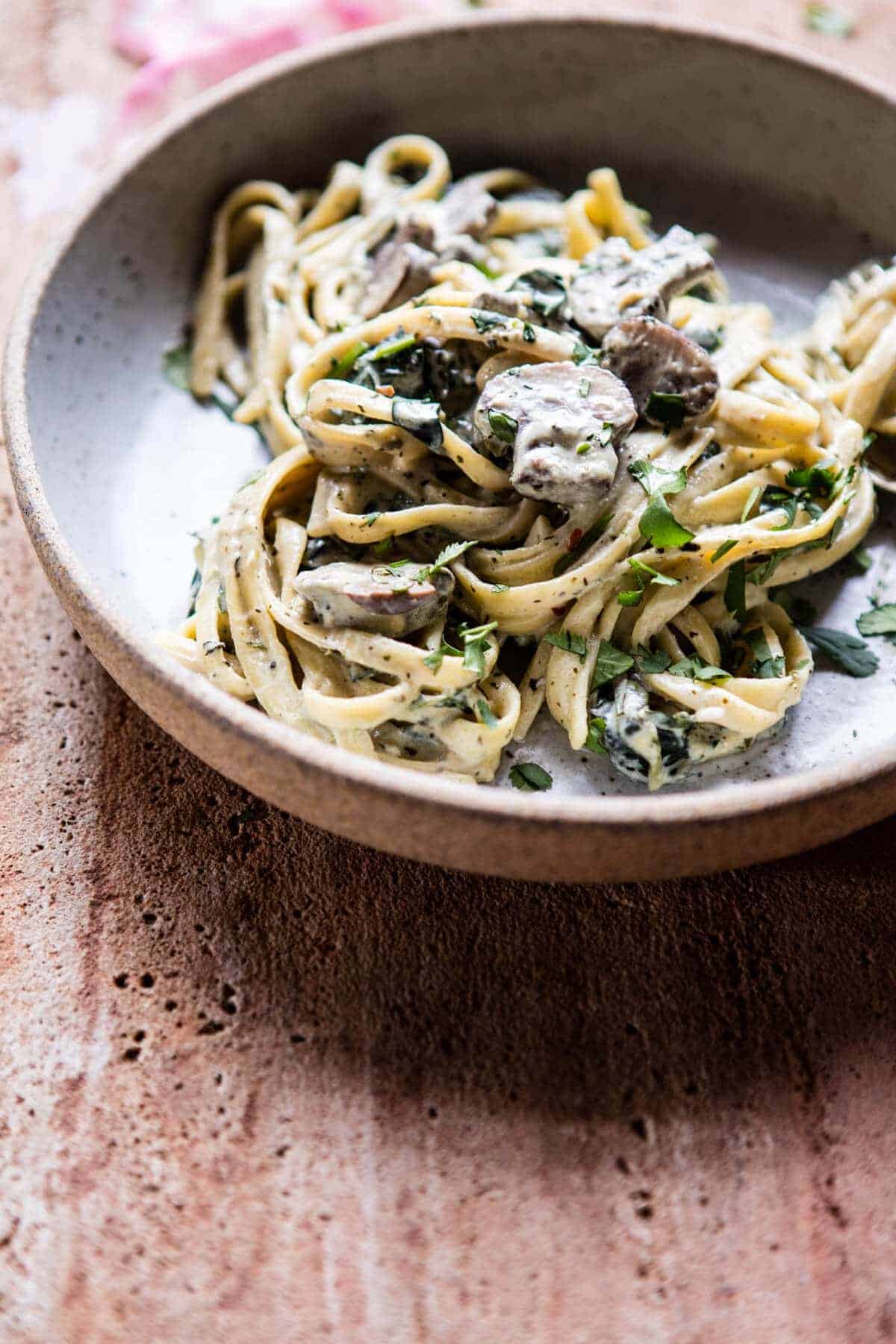 8 Ingredient Garlic Butter Mushroom and Goat Cheese Fettuccine | halfbakedharvest.com @hbharvest