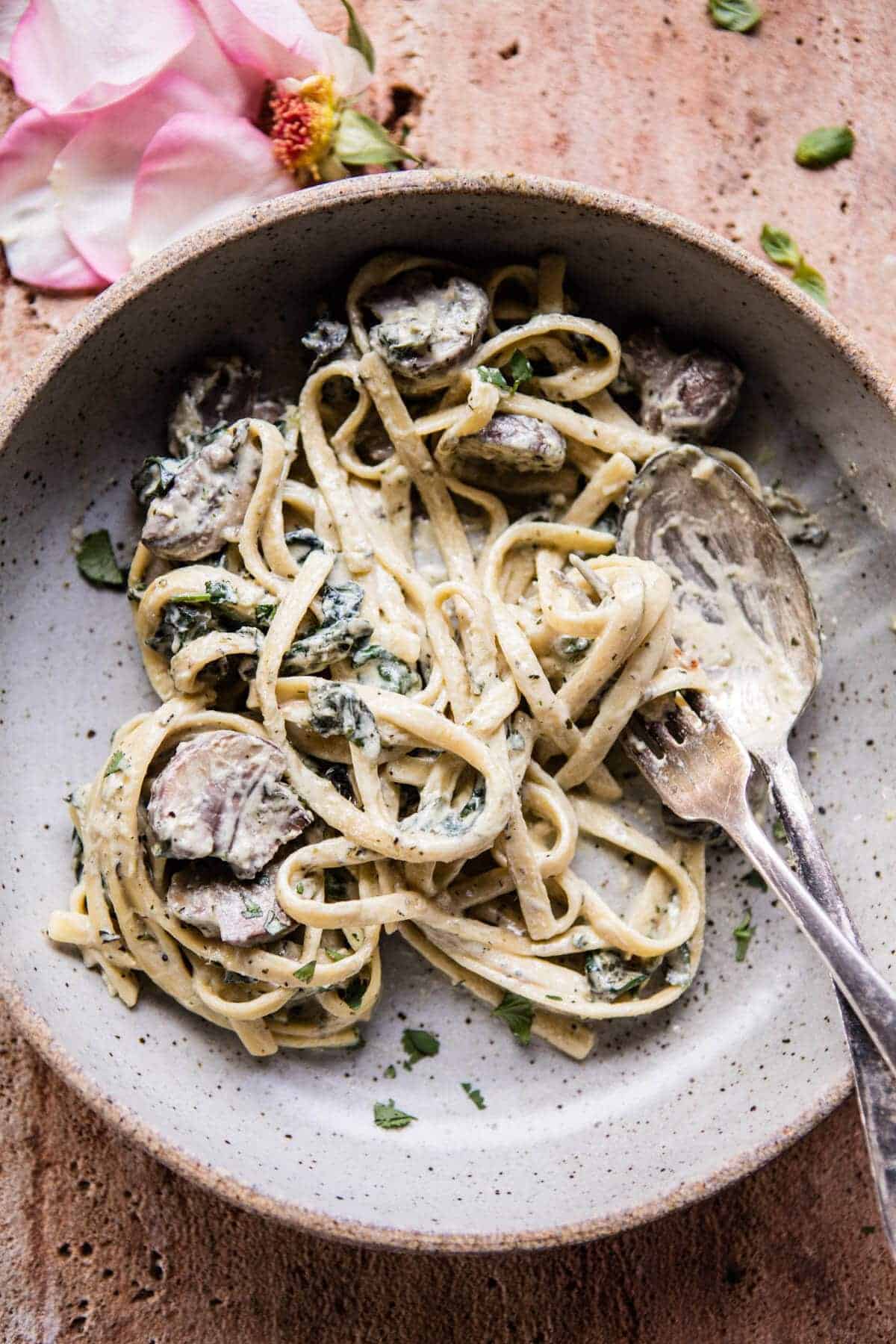8 Ingredient Garlic Butter Mushroom and Goat Cheese Fettuccine | halfbakedharvest.com @hbharvest