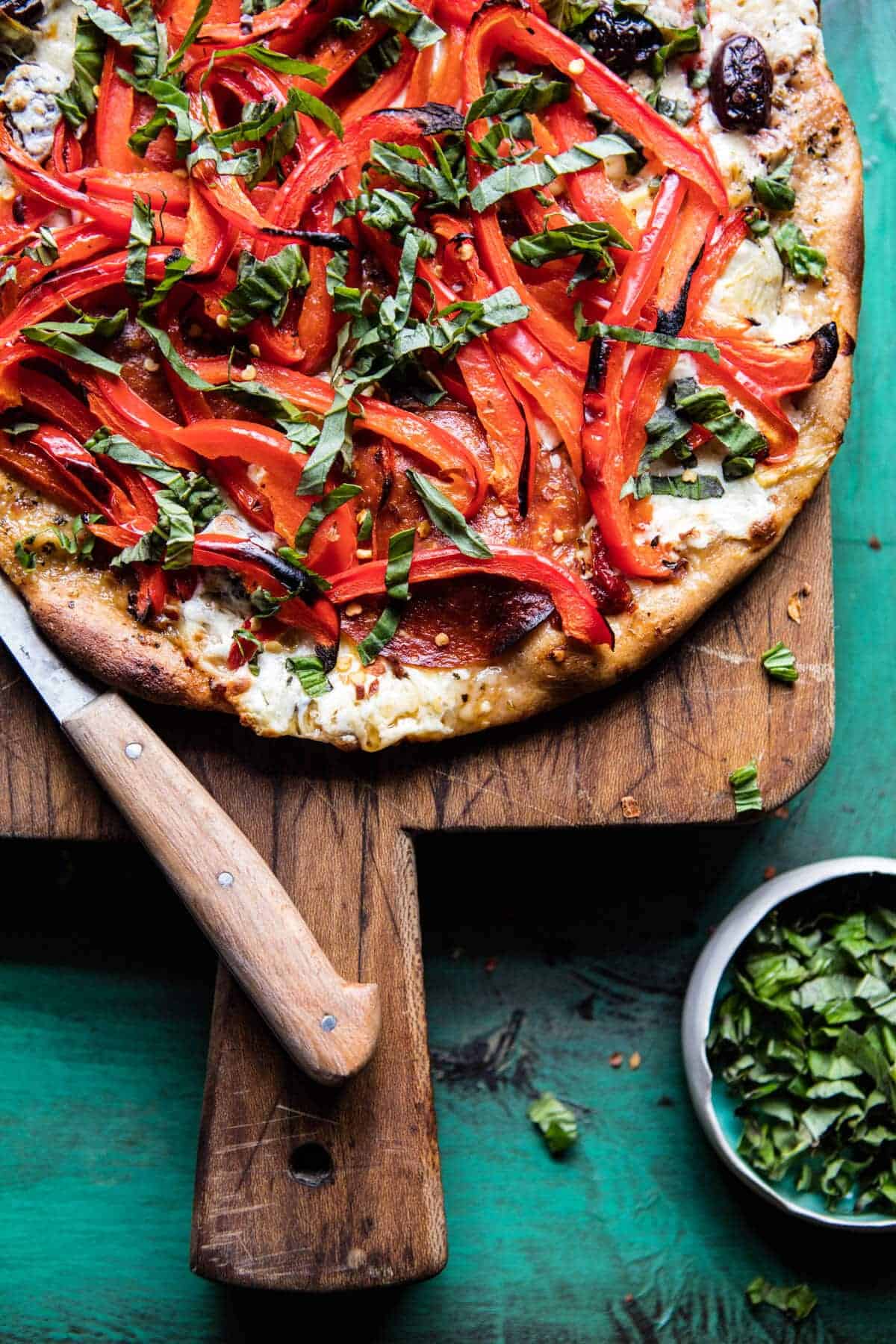 Mediterranean Roasted Red Pepper Pizza | halfbakedharvest.com @hbharvest