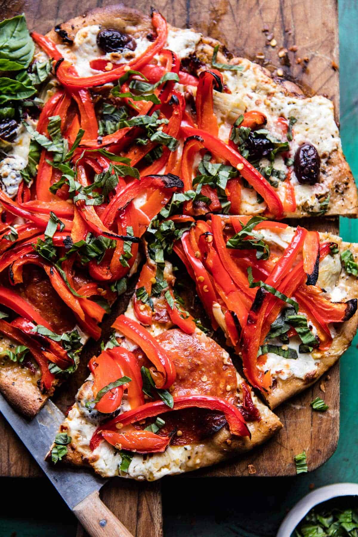 Mediterranean Roasted Red Pepper Pizza | halfbakedharvest.com @hbharvest