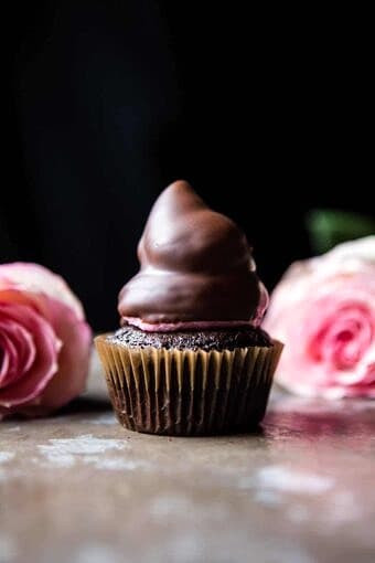 Valentine's Surprise Chocolate High Hat Cupcakes | halfbakedharvest.com @hbharvest