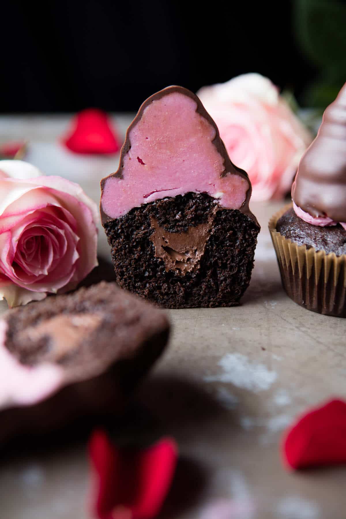 Valentine's Surprise Chocolate High Hat Cupcakes | halfbakedharvest.com @hbharvest