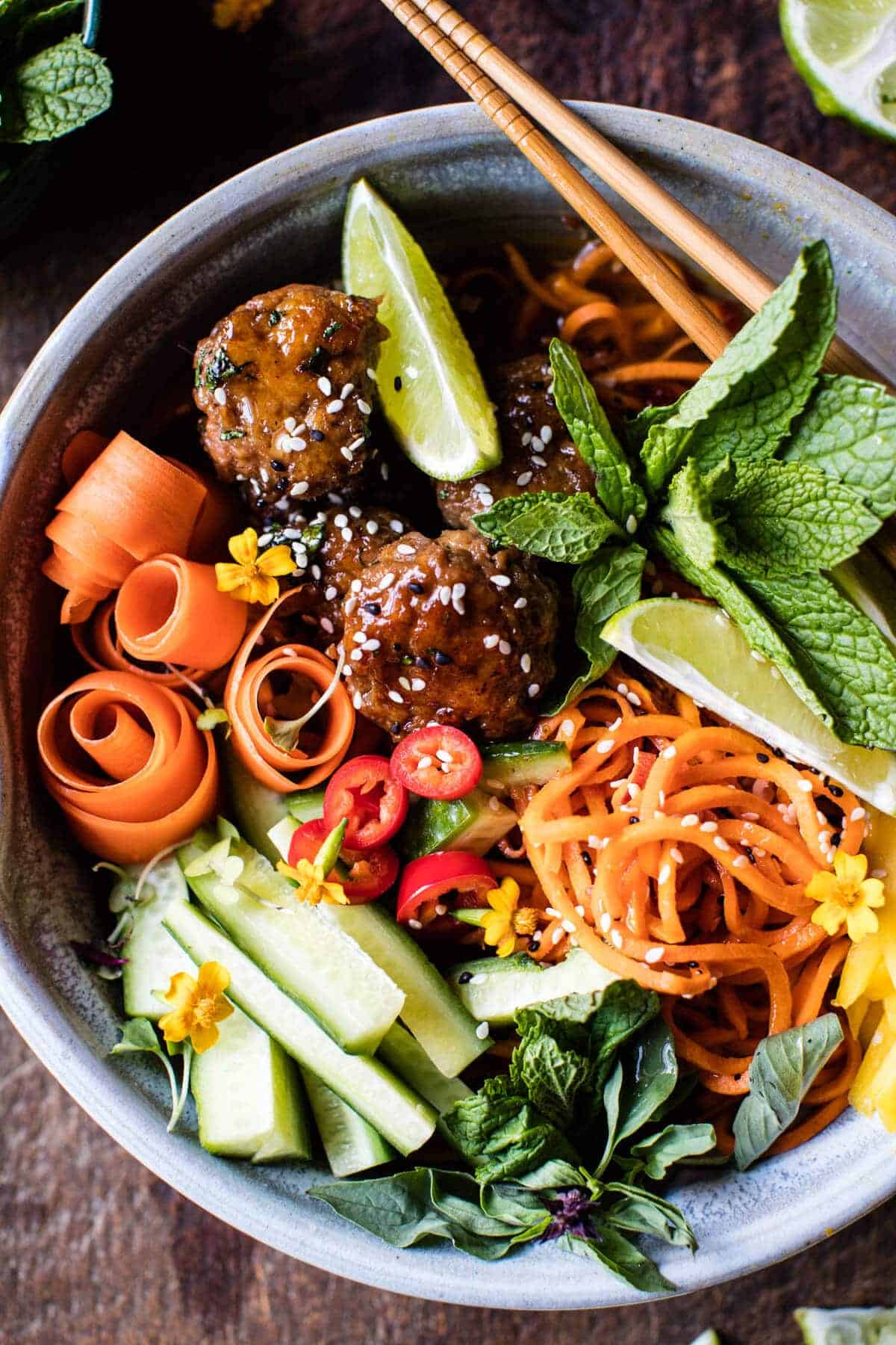 Vietnamese Meatball and Sweet Potato Noodle Bowl | halfbakedharvest.com @hbharvest