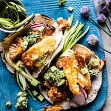 Roasted Cauliflower Fried Halloumi Tacos with Spicy Avocado Basil Salsa | halfbakedharvest.com @hbharvest